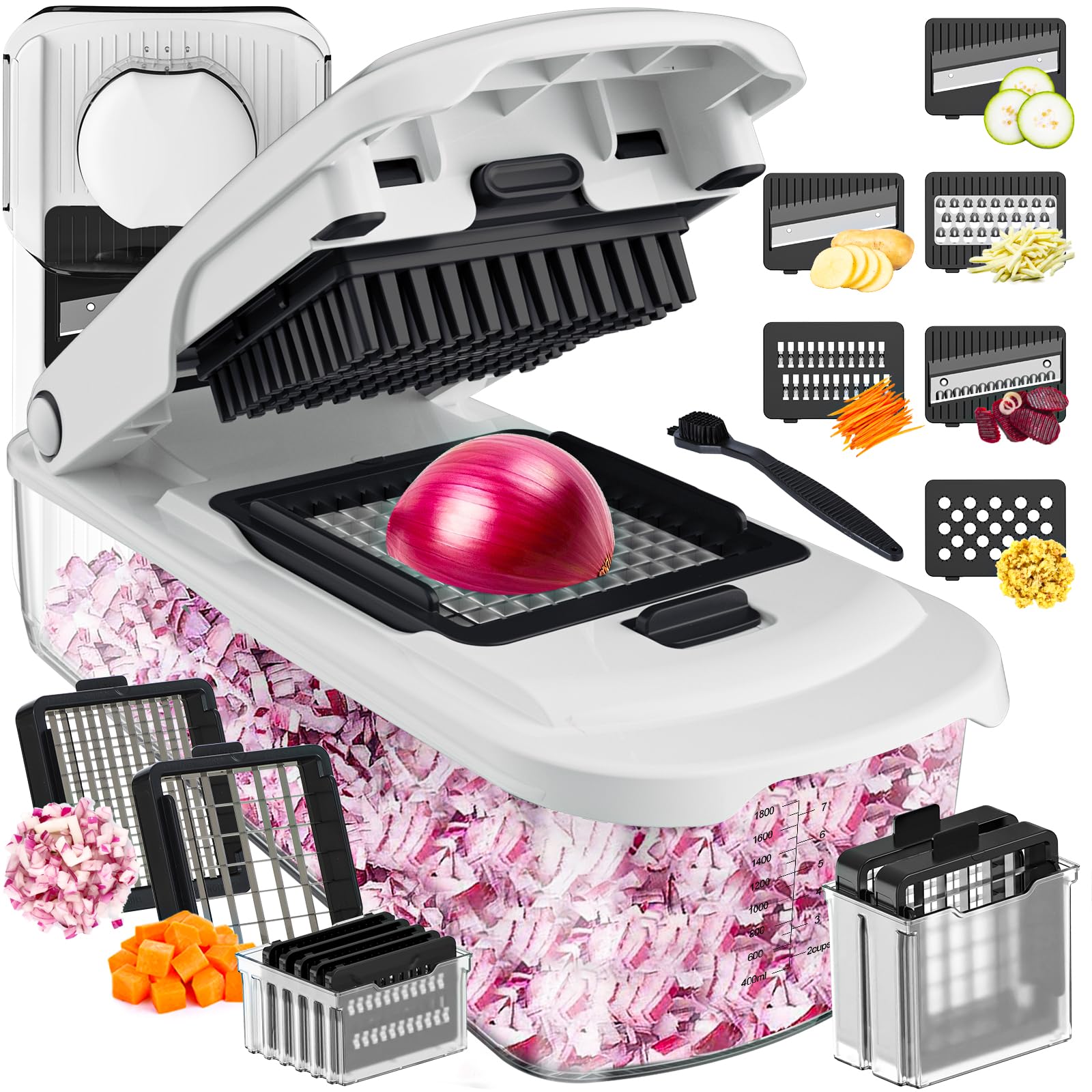 Cambom Vegetable Chopper With Container, Multifunctional Food Chopper Onion & Vegetable Cutter Dicer With 8 Blades, Carrot & Veggie Slicer 8 Blades