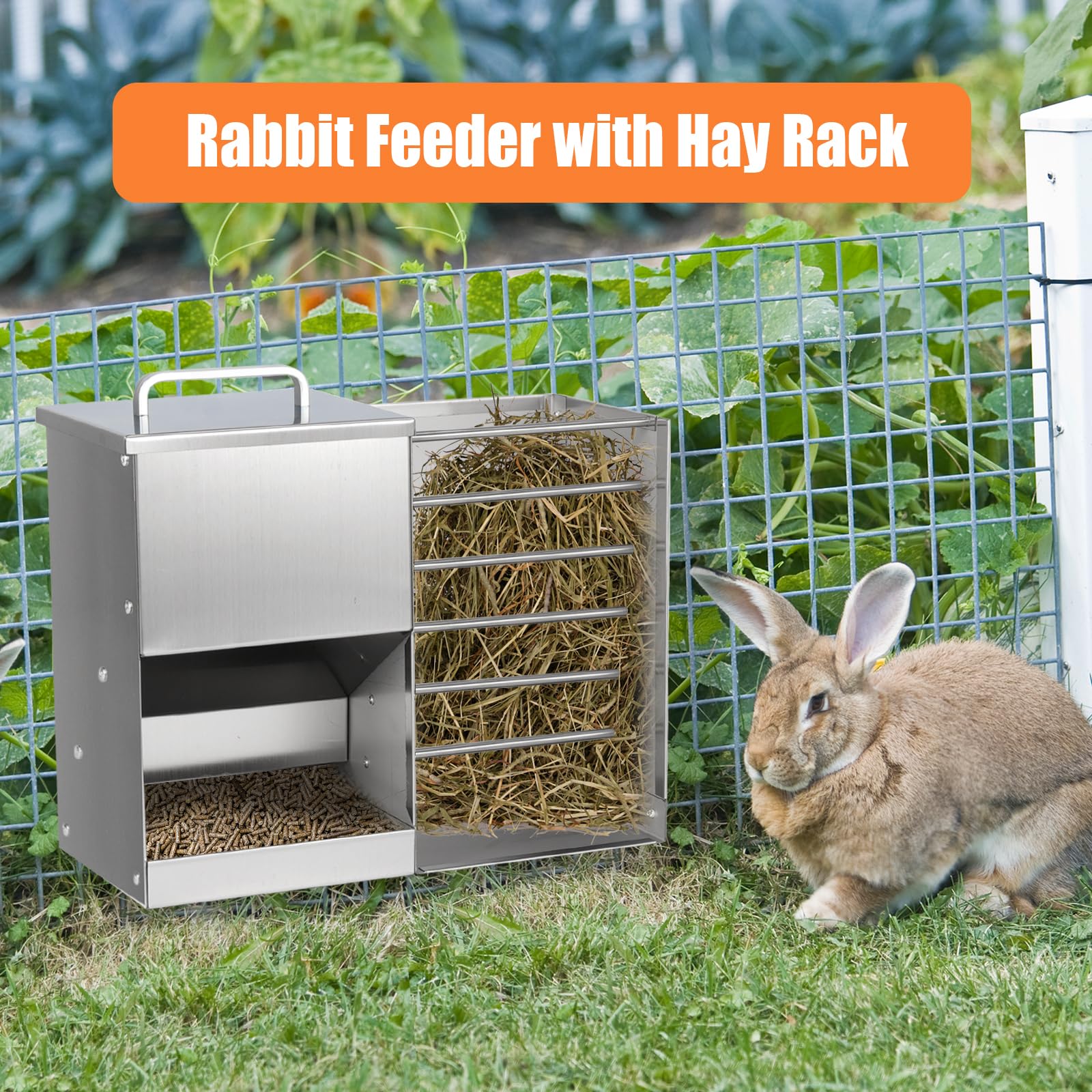 Mangeoire Automatique pour Lapin 2 en 1 avec Bouteille d'Eau 5L Distributeur Acier Inoxydable