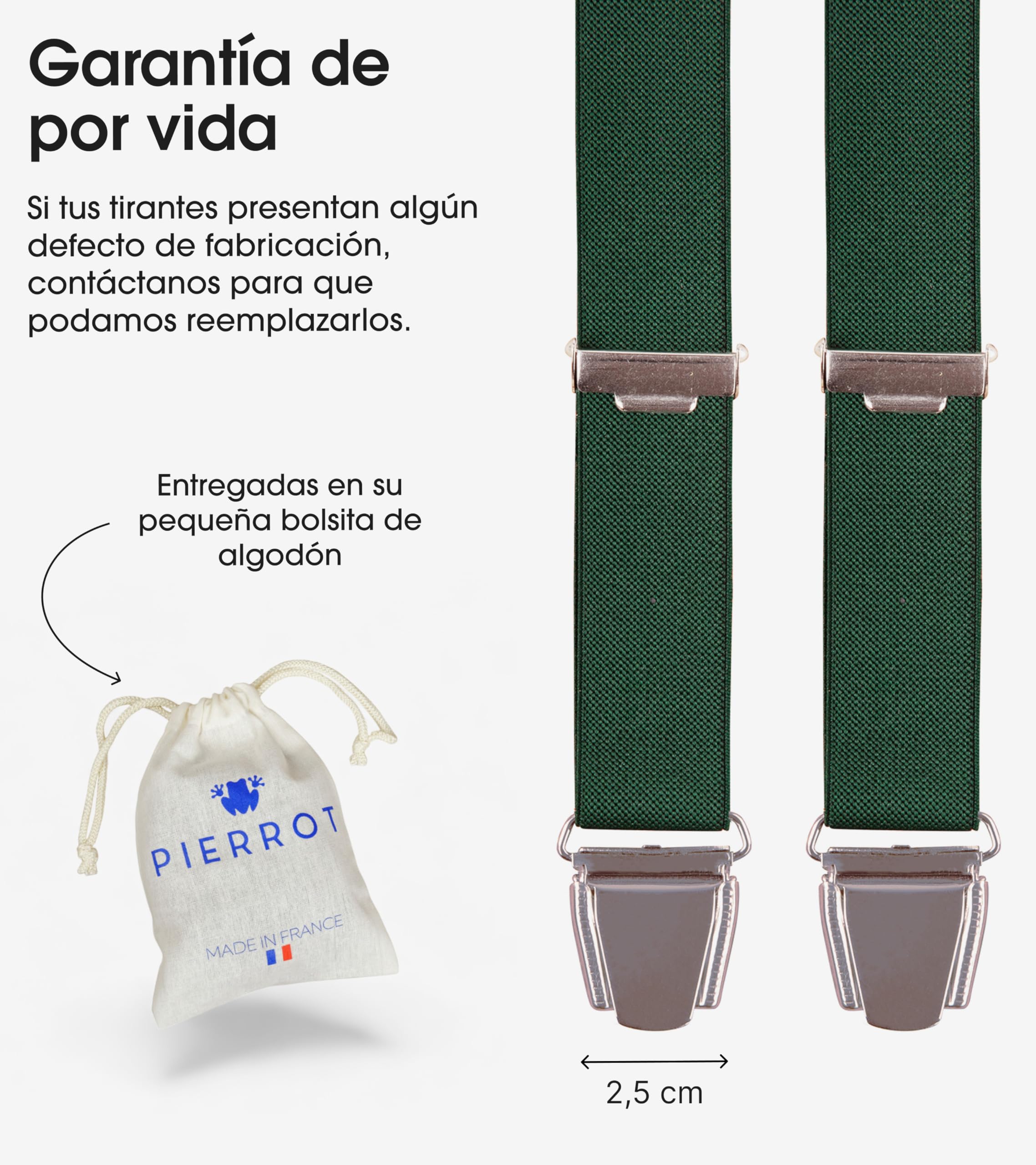 PIERROT - Tirantes para Hombre - Made in France - Garantía de por vida - 100% francés