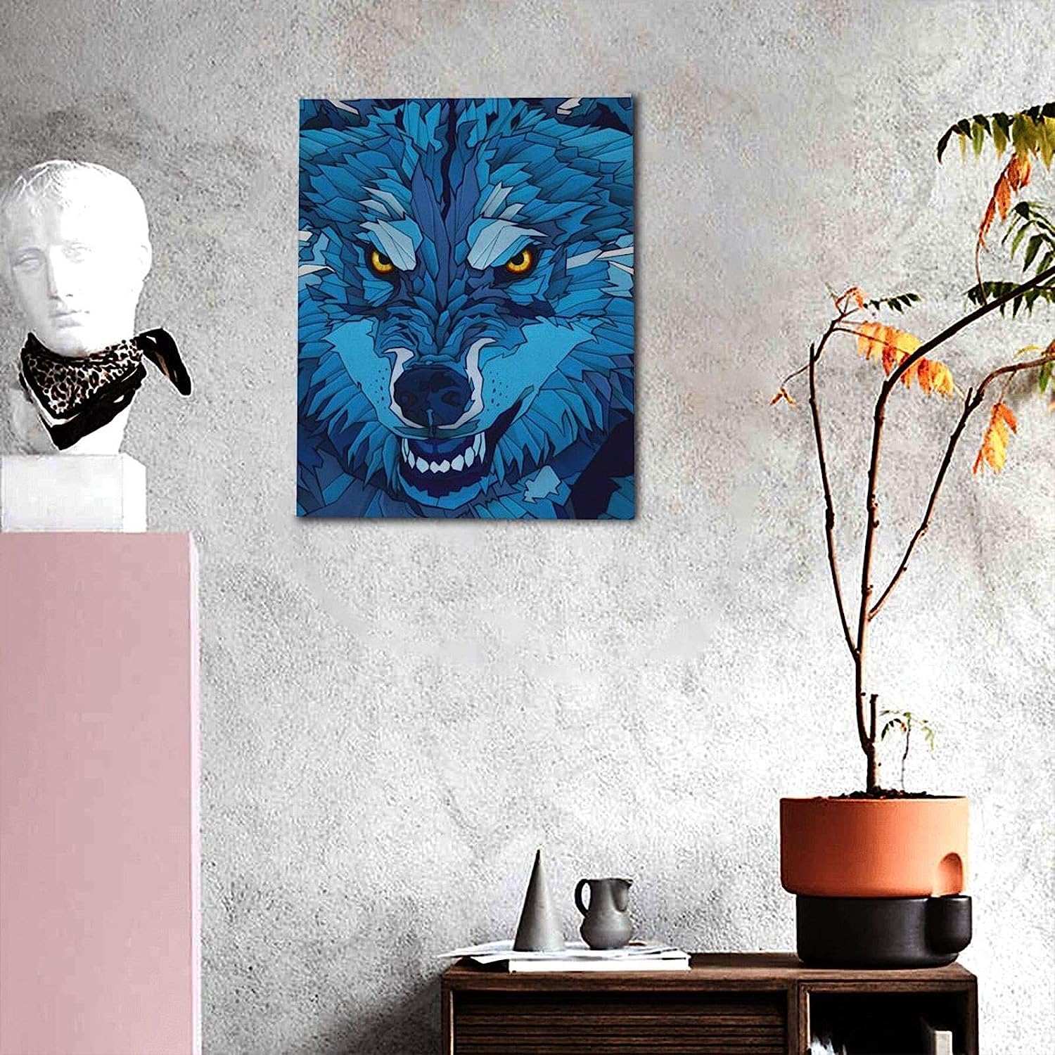 Amazon.co.jp: アートポスター フレーム 装飾画 激しい オオカミ 青