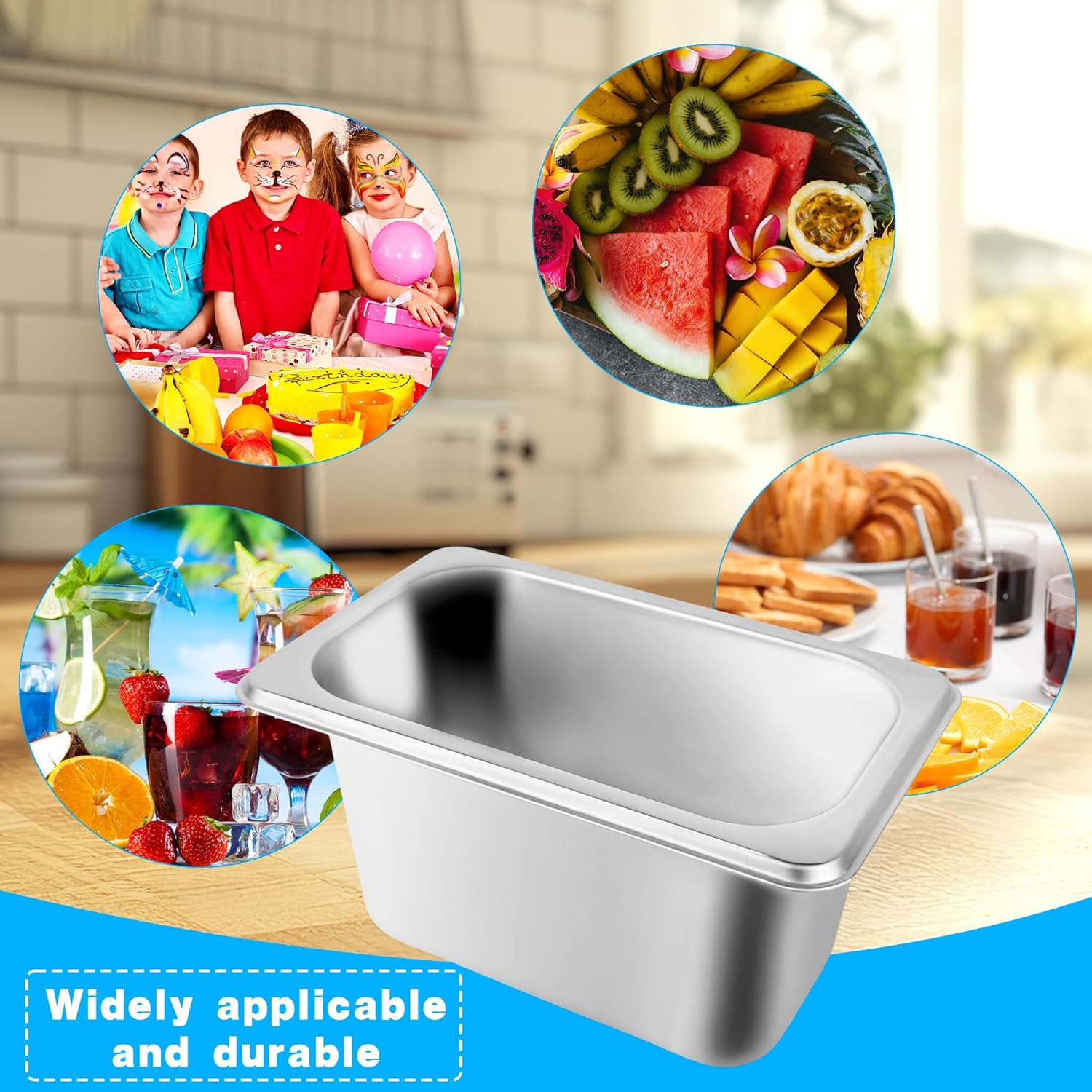 12 Pcs 1/9 Size 4 Inch Deep Hotel Pan Stainless Steel Steam Table Pan Commercial Catering Food Trays for Hotel Restaurant Buffet