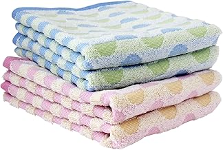 Imabari Towel, Certified Face Towel, Geometric Jacquard Caribbean, Set of 4, Assorted, 2 Colors, 01, Made in Japan, Imabari Brand, Quick Drying, 100% Cotton
