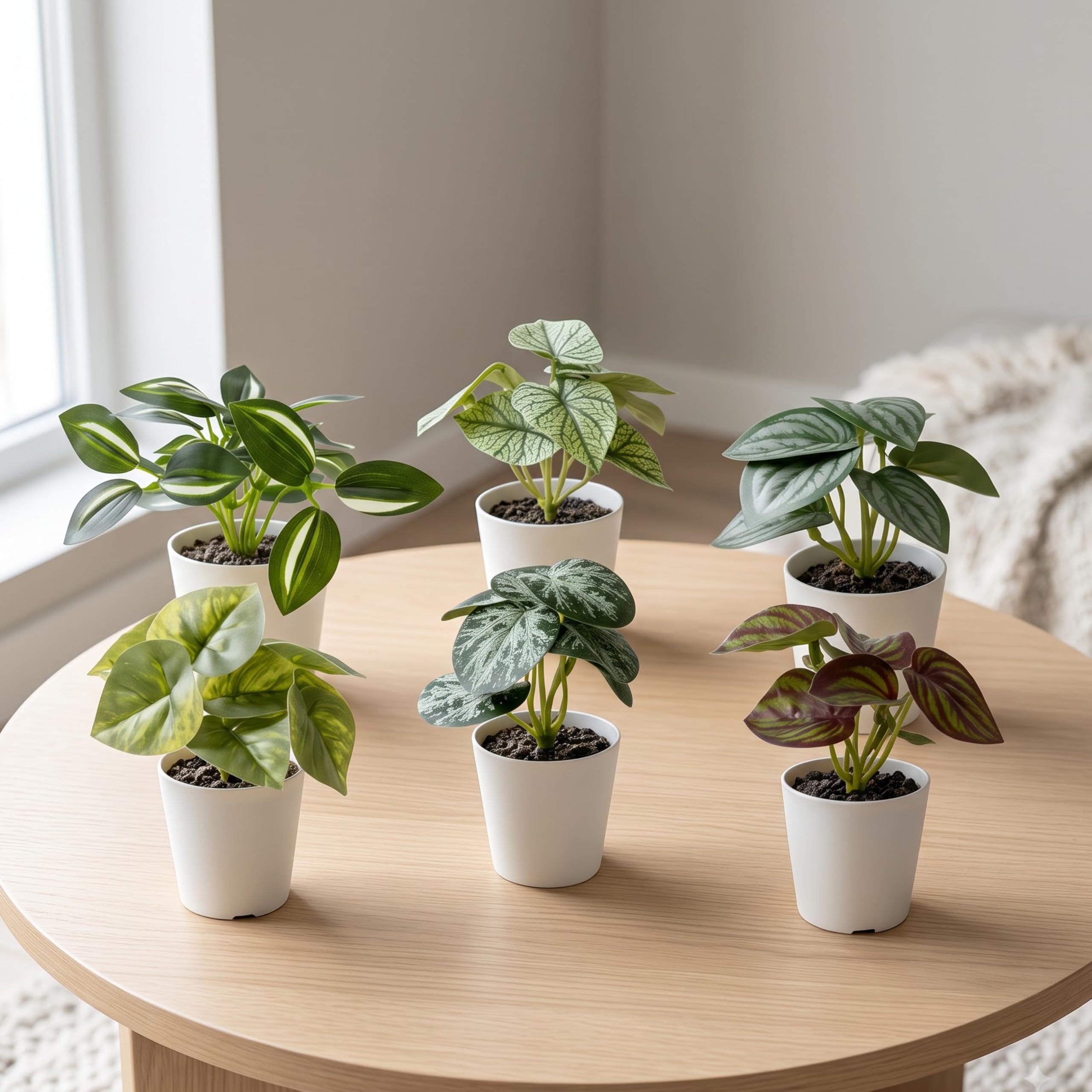Dekorly Pack of 6 Mini Artificial Potted Plants, Small Indoor Potted Houseplants, Small Faux Plants for Home Decor Bathroom Office Farmhouse (Mini Botanical Collection)