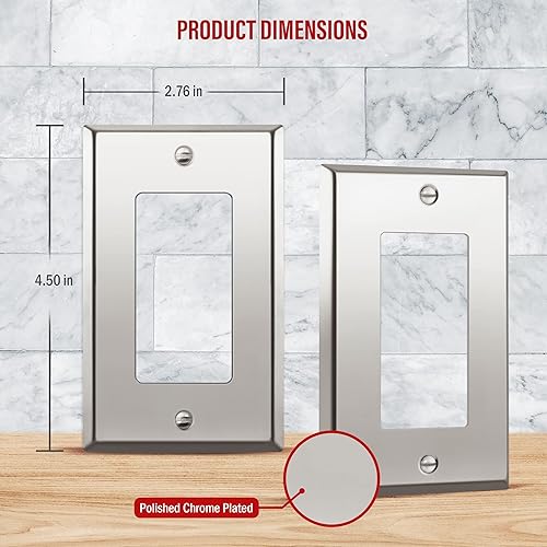 Miniatura 2 de ENERLITES Placa de pared metálica decorativa para interruptor o tomacorriente, acero inoxidable 201, resistente a la corrosión, tamaño 1-Gang 4.50"