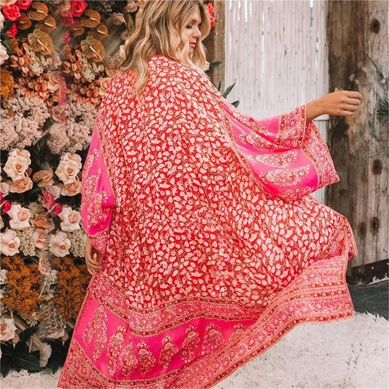 Copricostume Lungo in Chiffon Cardigan Aperto di Media Lunghezza in Chiffon Allentato Estivo Copricostume da Spiaggia Top Bikini Donna Capispalla