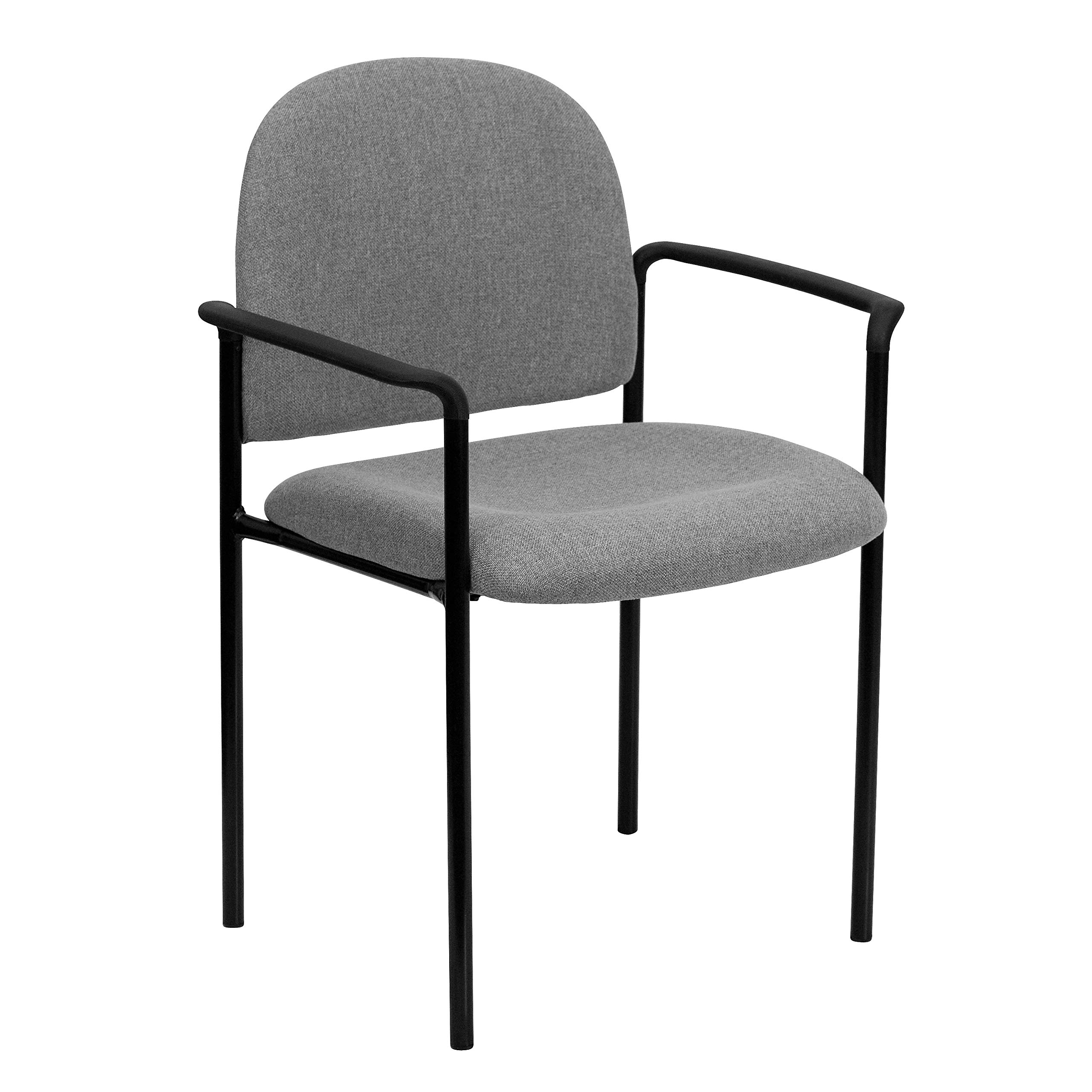 Flash Furniture Comfort Gray Fabric Stackable Steel Side Reception Chair with Arms Gray Fabric With Arms