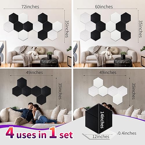 Miniatura 4 de Mollywell Paneles acústicos hexagonales con patrón tallado de alta densidad, decoración de pared autoadhesiva, absorción de sonido, paneles de pared