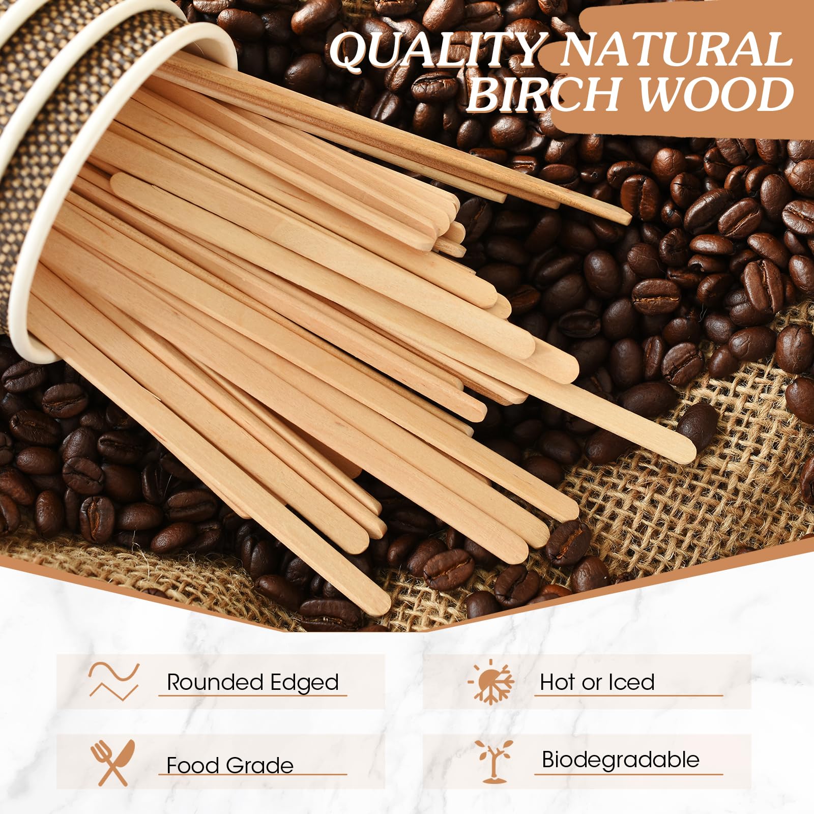 Meanplan 5000 Stück Kaffee-Rührstäbchen aus Holz, Einweg-Rührstäbchen aus Birkenholz, lange Cocktail-Rührstäbchen mit runden Enden für heiße Schokolade, Tee, Getränke (19,1 cm)