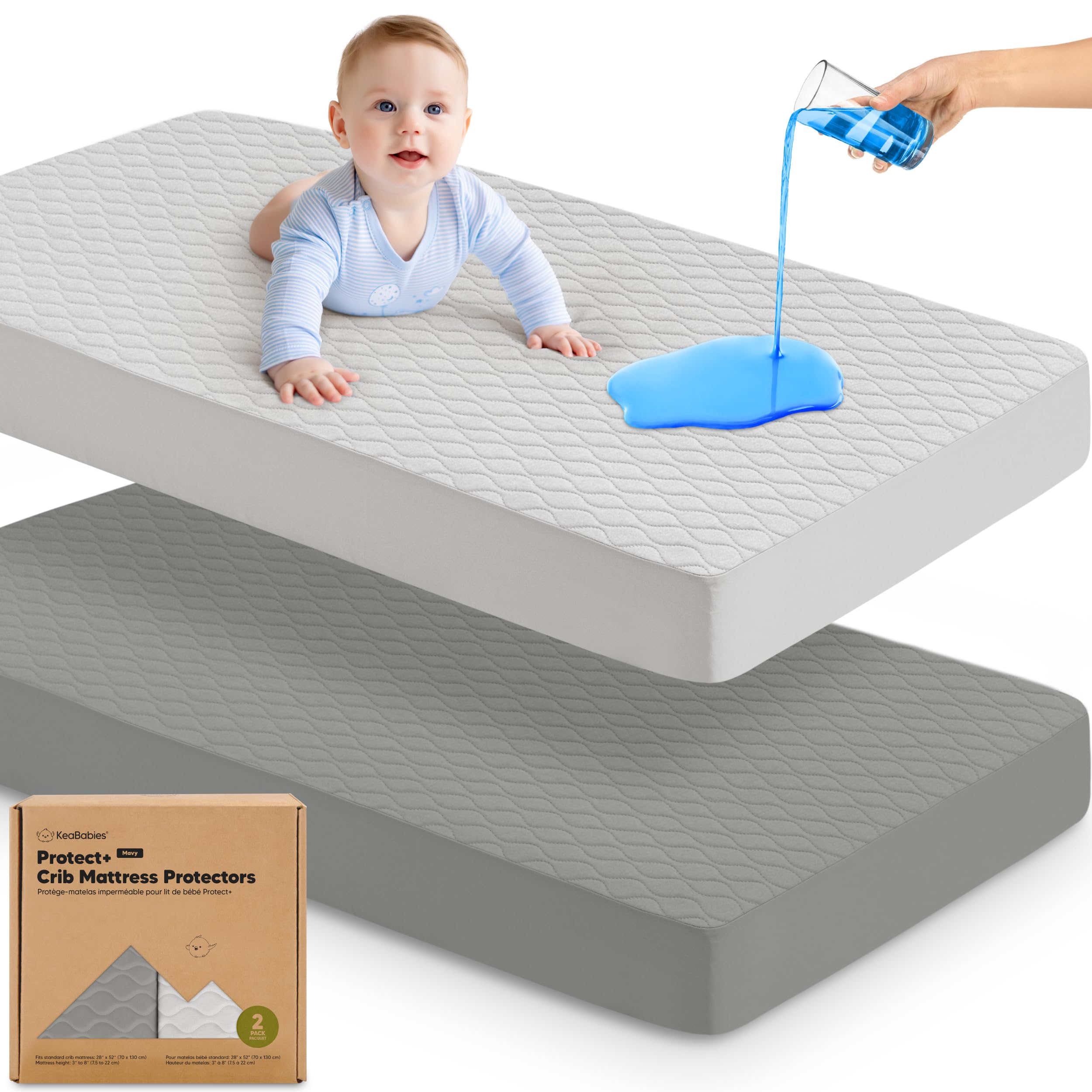 2pk Waterproof Crib Mattress Protector Cover Fitted 52x28 (Granite/Mavy)