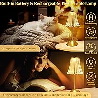 Vista 4 de Cordless Table Lamps for Bedroom,Gold Cordless Battery Operated Table Lamp Rechargeable Decorative Bedside Dimmable Nightstand Lamp Small Touch