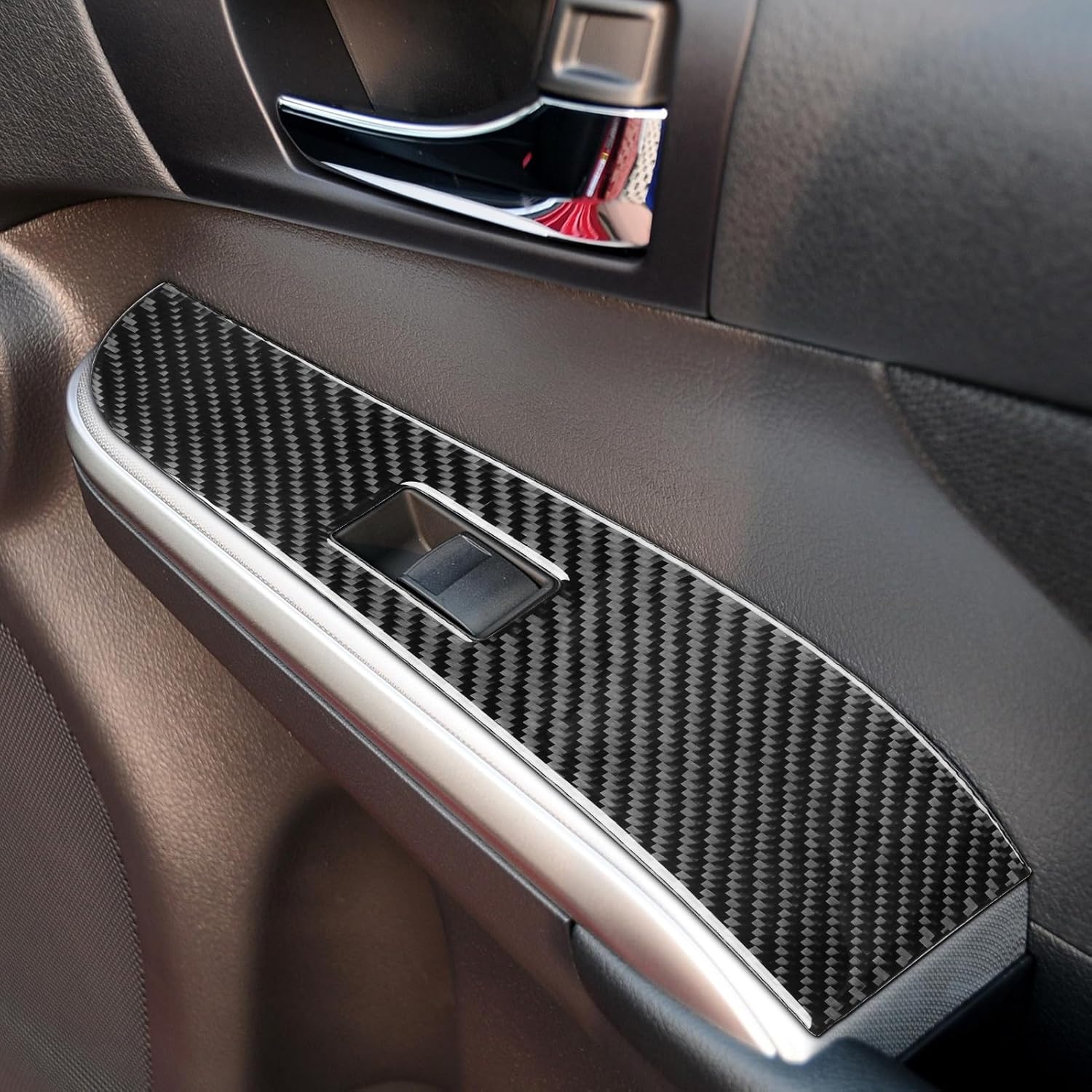 Black Real Carbon Fiber Car Power Window Switch Lifting Control Button Panel Sticker Auto Interior Accessories Compatible with Toyota Camry(XV50) SE/XLE/Hybrid/L/LE 2012 2013 2014-Type B