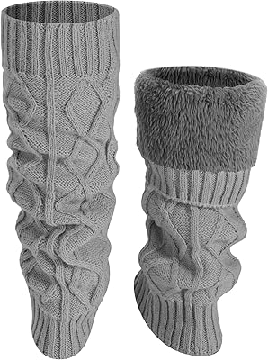 Shihanee Winter Fleece Lined Leg Warmers for Women Knit Long Leg Warmers Warm Fleece Lined Boot Socks for Skating Daily Wear