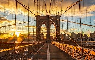 LHJOYSP puzzle świąteczne dla dzieci puzzle 1000 elementów City Sky Bridge Dawn Shore Buildings Nowy Jork Wieżowce Brooklyn Bridge US 75x50cm