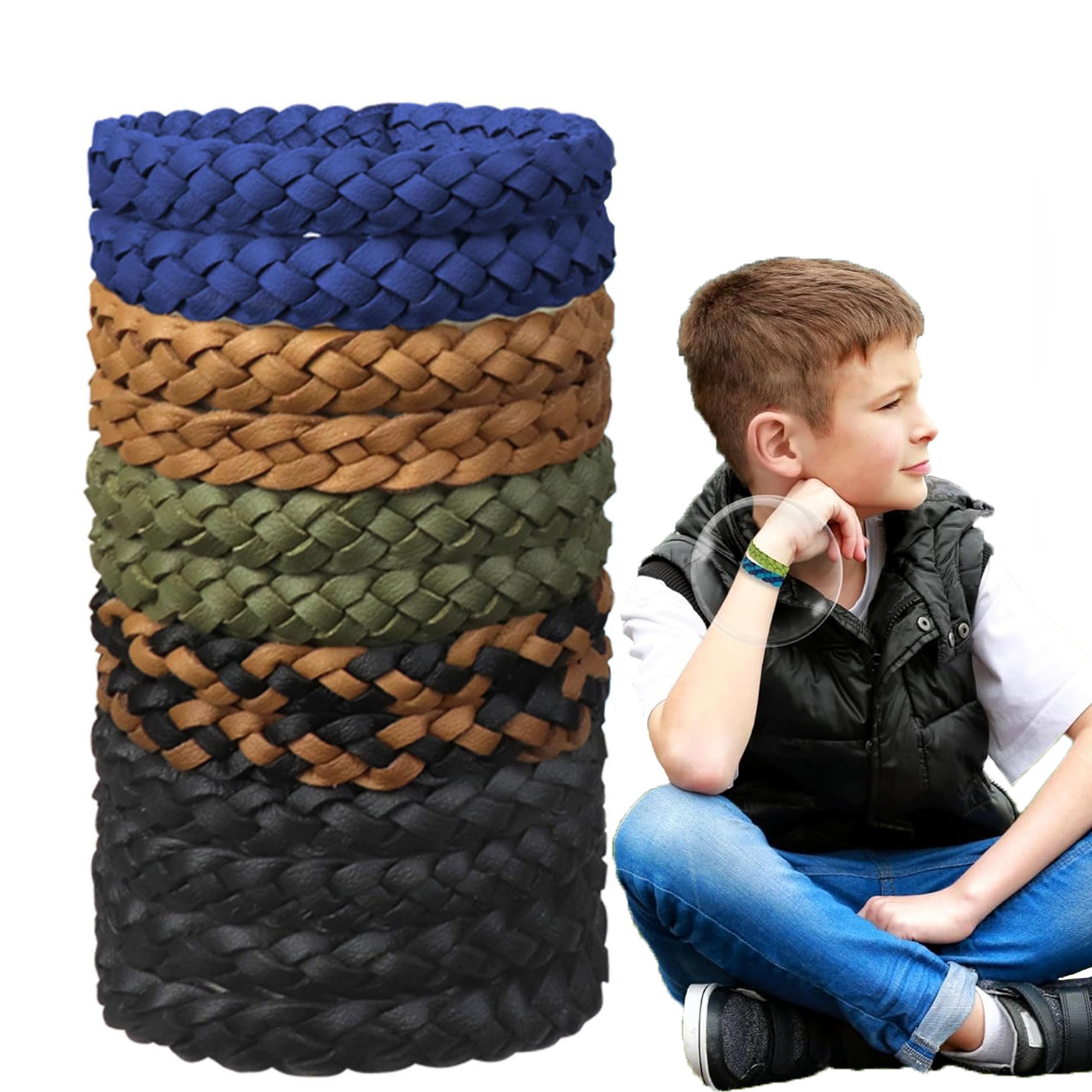 SYOSI Pestects Mosquito Repellent Bracelet 12 Pack, Adjustable Leather Deet-Free Natural Insect Mosquito Bands for Adults & Kids, 300 Hour Insect Repellent Protection