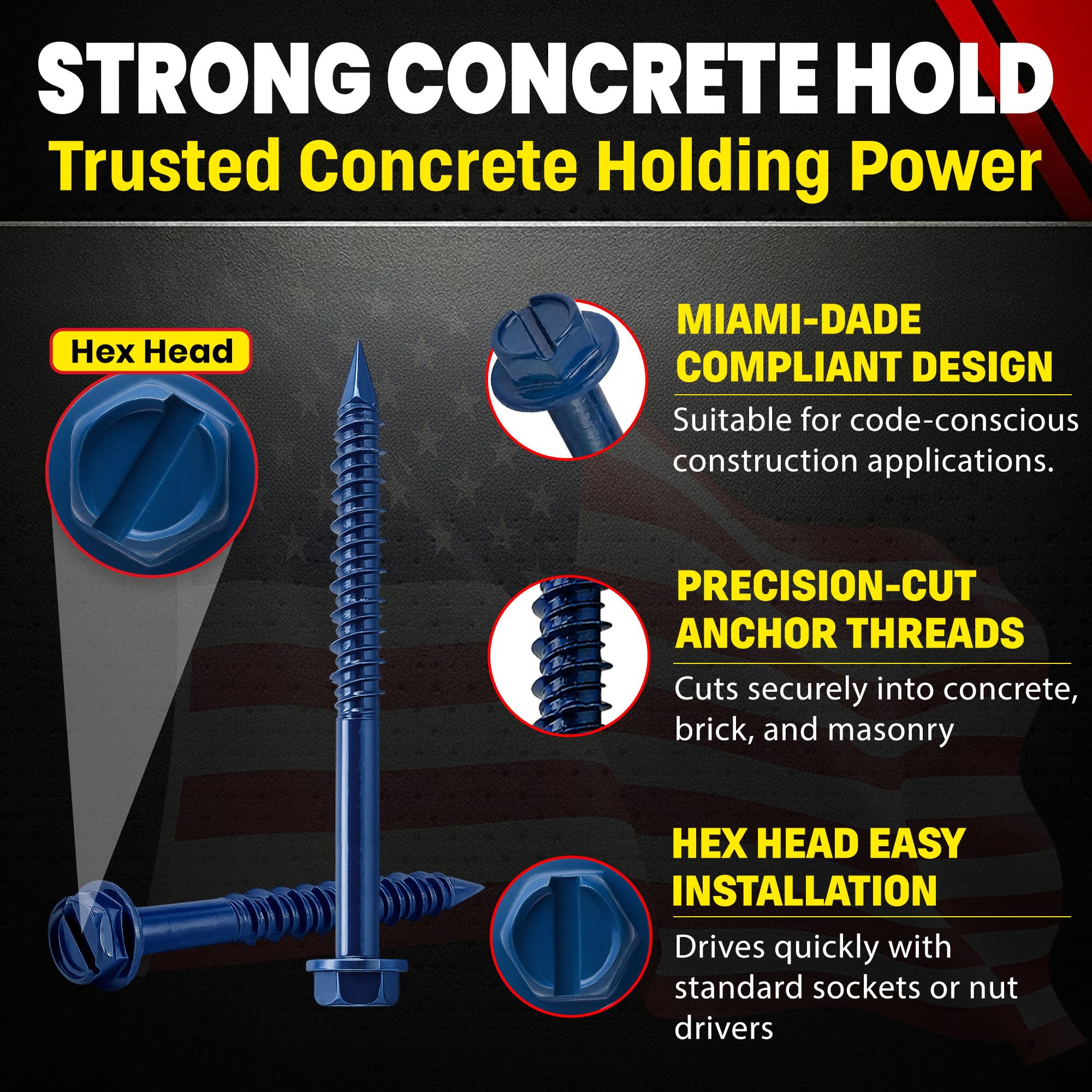 Chenango suministro 1/4 x 2 – 3/4 "Hex Head Concreto Tornillo de anclaje. 100 piezas con broca (1/4 x 2 – 3/4")