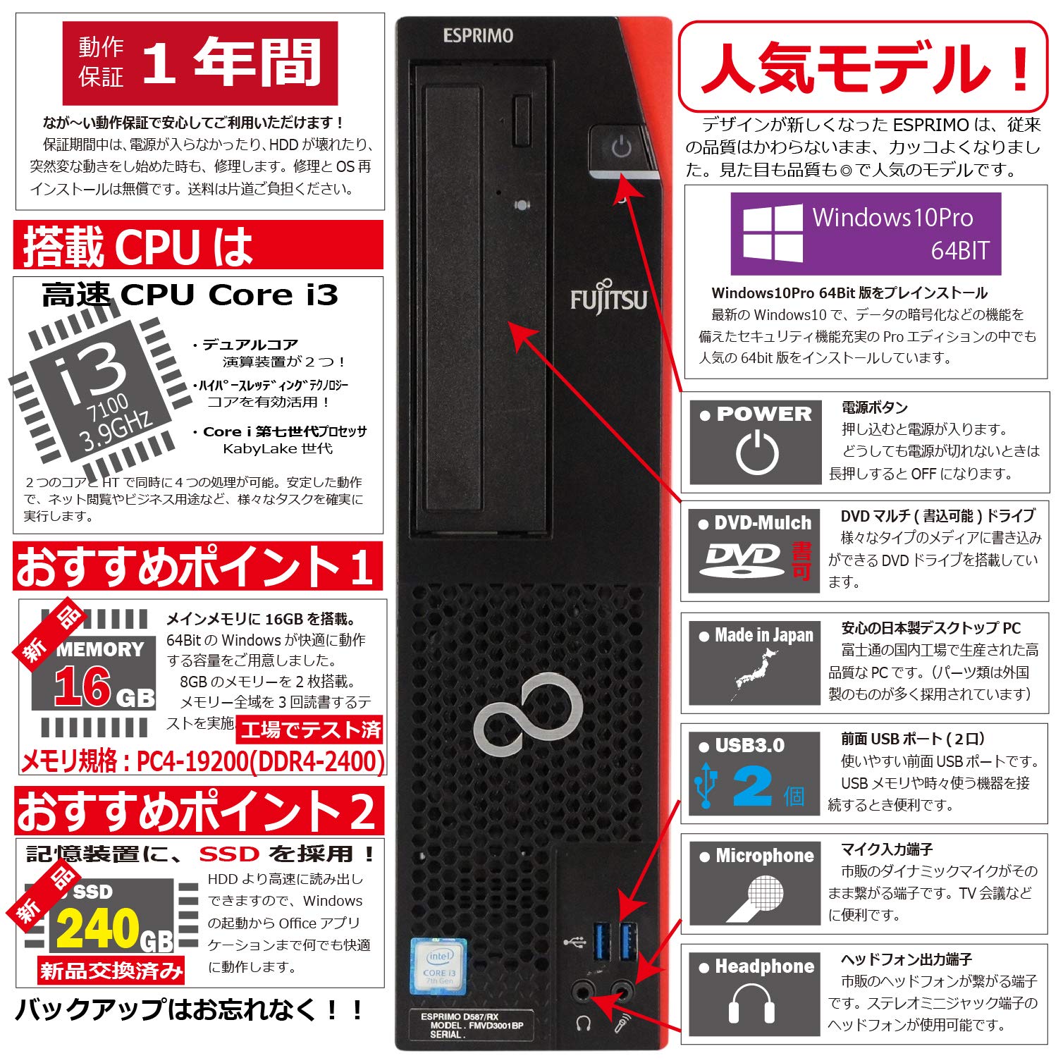 Amazon.co.jp: 中古パソコン Windows10 デスクトップ 一年保証