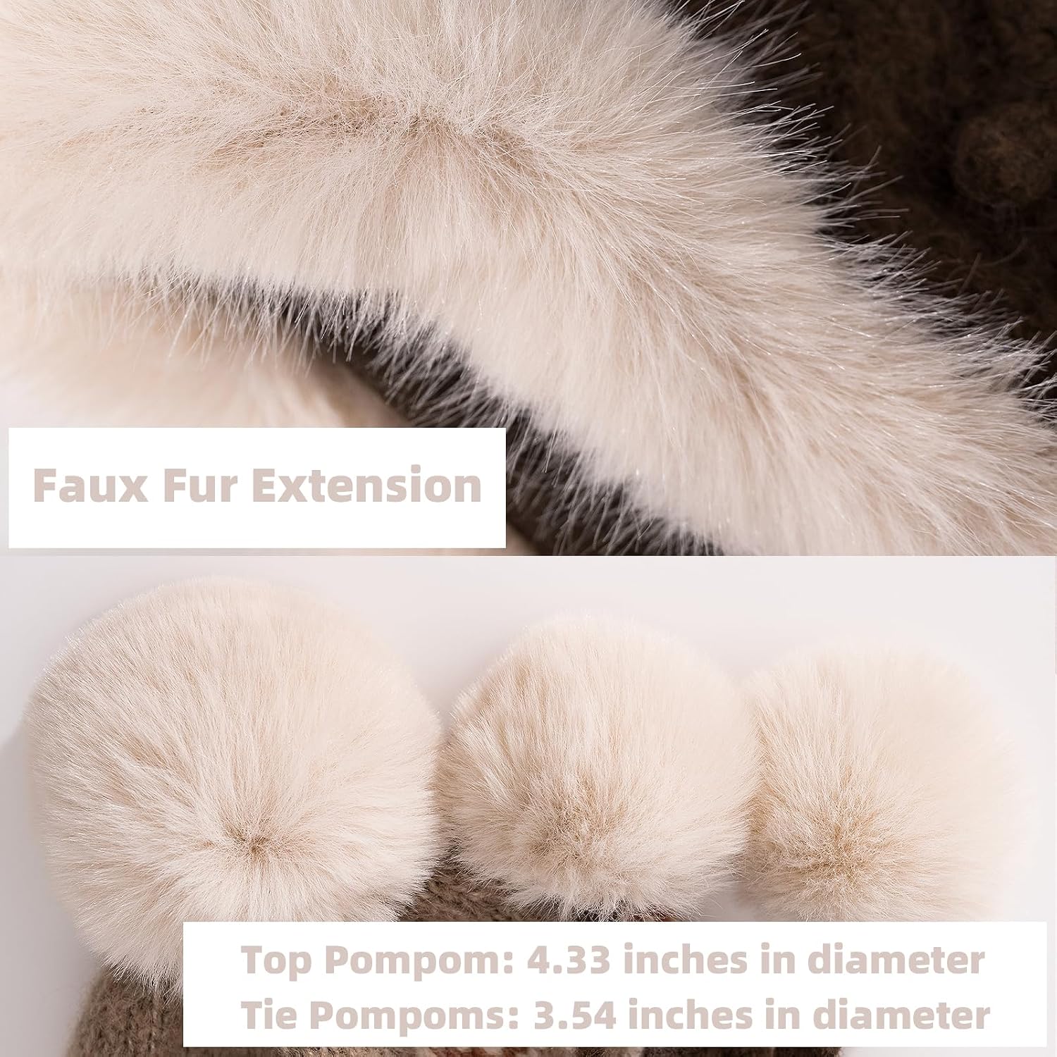 Women's Knit Trapper Hat with 3 Faux Fur Pom Poms, Winter Ear Flap Hat, Peruvian Style Cute Beanie