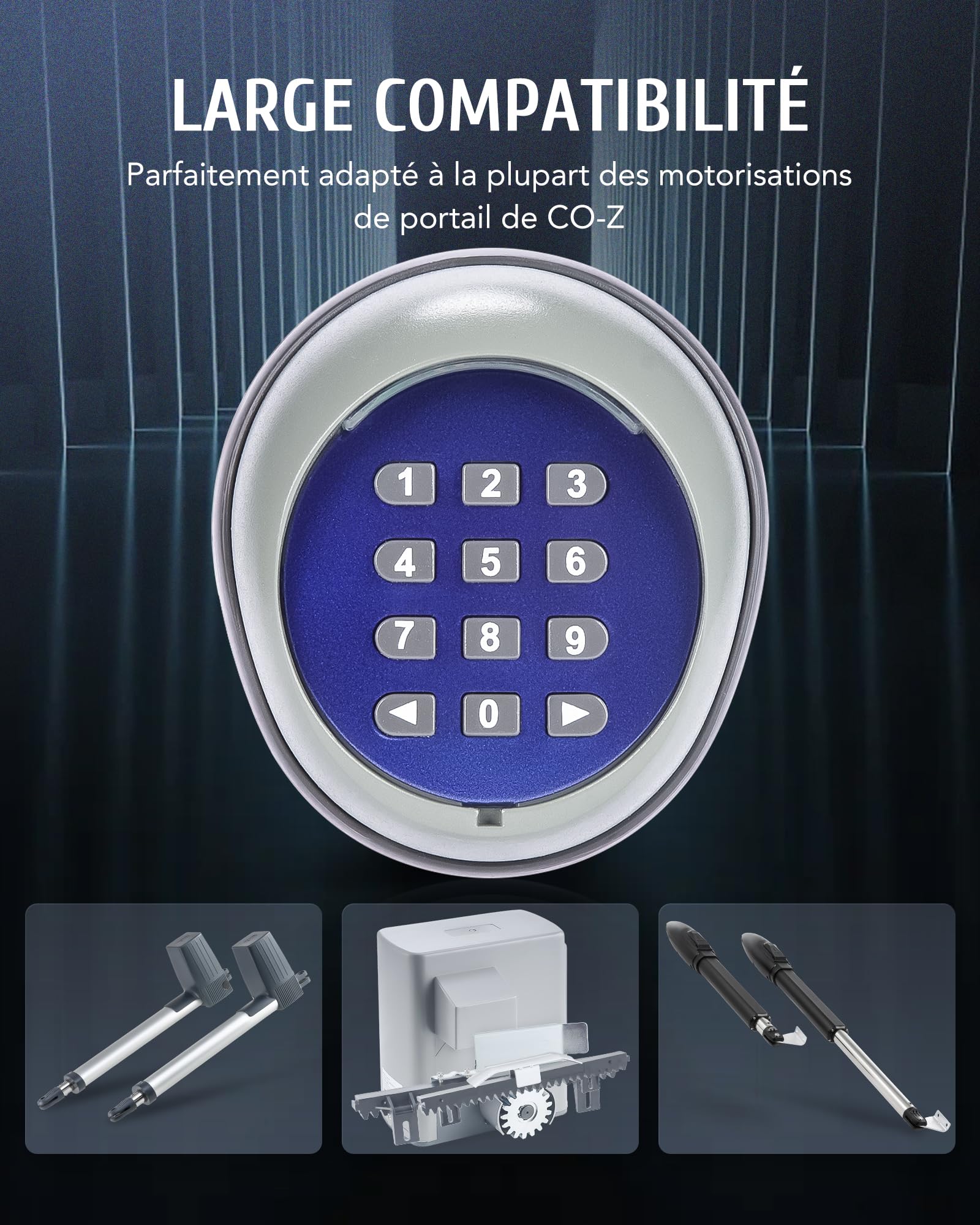 CO-Z Clavier à Code sans Fil pour Système de Sécurité Moteur Ouverture de Portail Domestique Portée 200m Porte Intelligente Intérieur et Extérieur Serrure de Porte sans Clé 433.92MHz