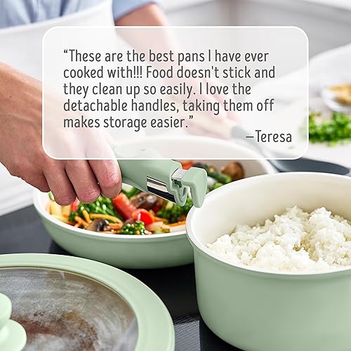 Miniatura 4 de GreenLife Juego de ollas y sartenes antiadherentes de 10 piezas, mango desmontable y juego de utensilios de cocina apilables, sartenes libres de
