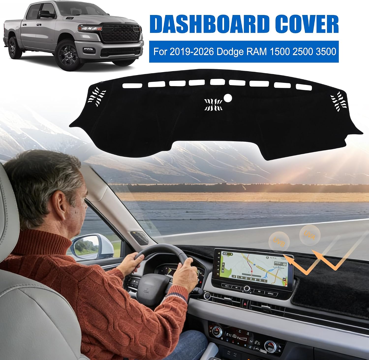 YYCKE Dash Cover Mat Custom Fit for Dodge RAM 1500 2500 3500 2019-2024 2025 2026 Accessories Dashboard Pad Carpet Protector
