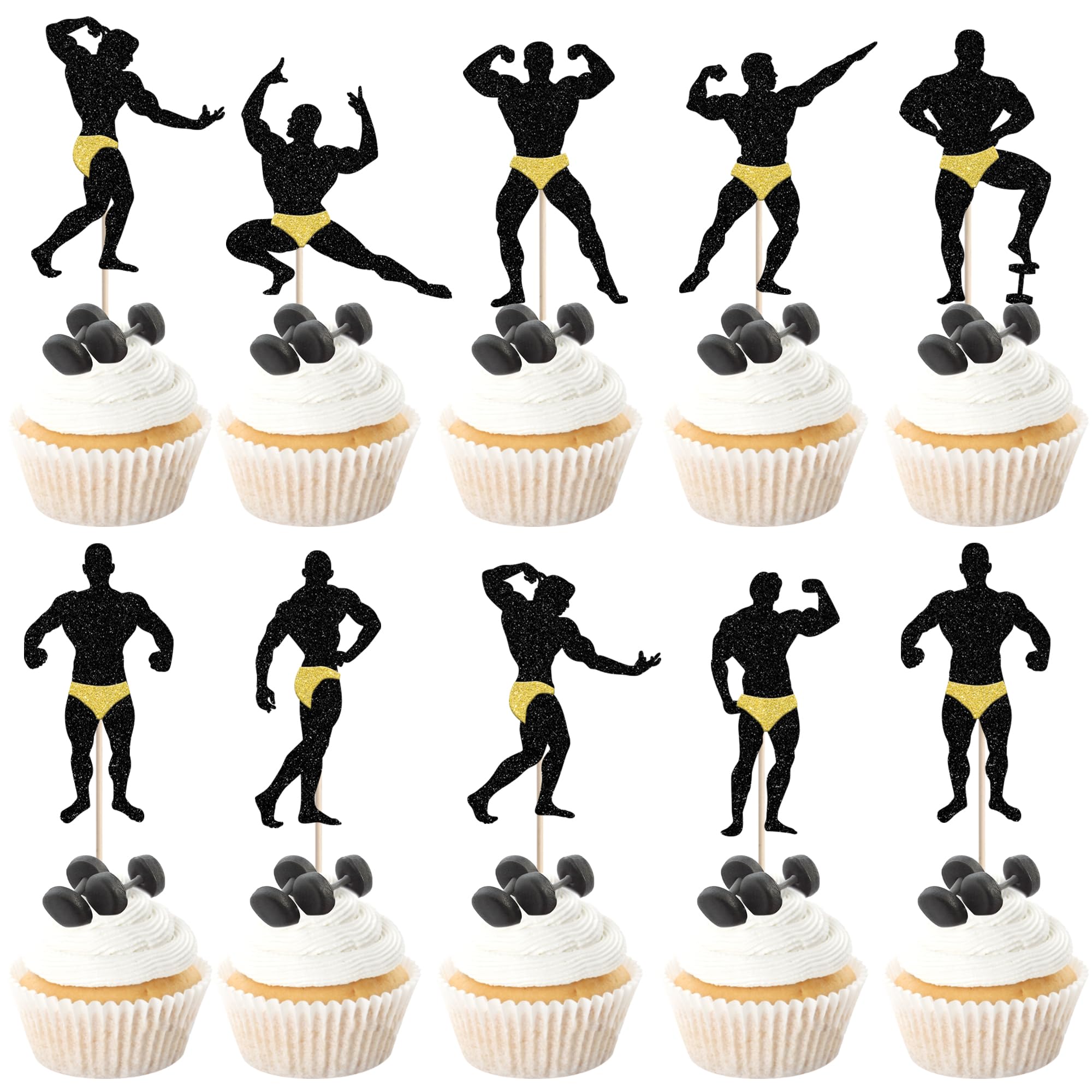 Pack of 24 Male Dancers Strippers Beefcake Birthday Cake Decoration Glitter Silhouettes Cupcake Toppers for Bachelorette Bride Shower Cake Decoration for Birthday Black