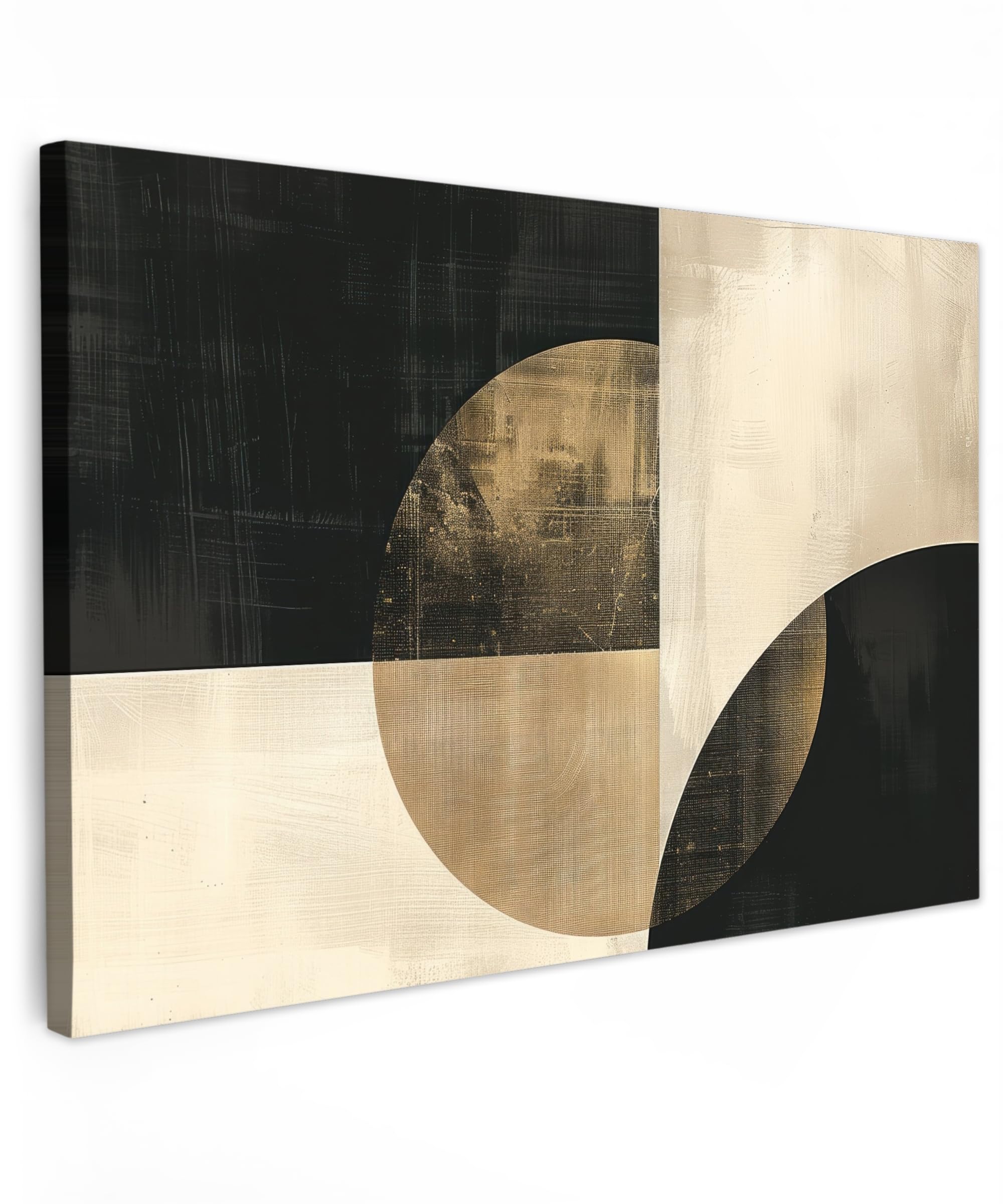 MuchoWow© Canvas Wall Art 35"x24" / 90x60 cm Home Decor Paintings for Living Room Decorations Gifts Hallway Abstract - Circles - Black - Gold — image 1