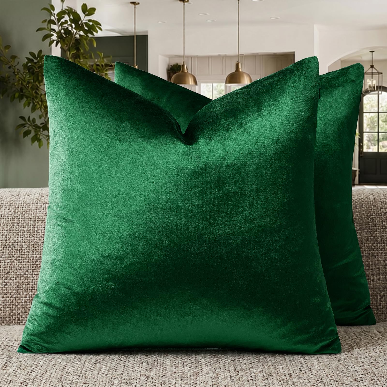 GIGIZAZA Cushion Covers 55x55 Set of 2 Army Green Soft Velvet Sofa Cushions