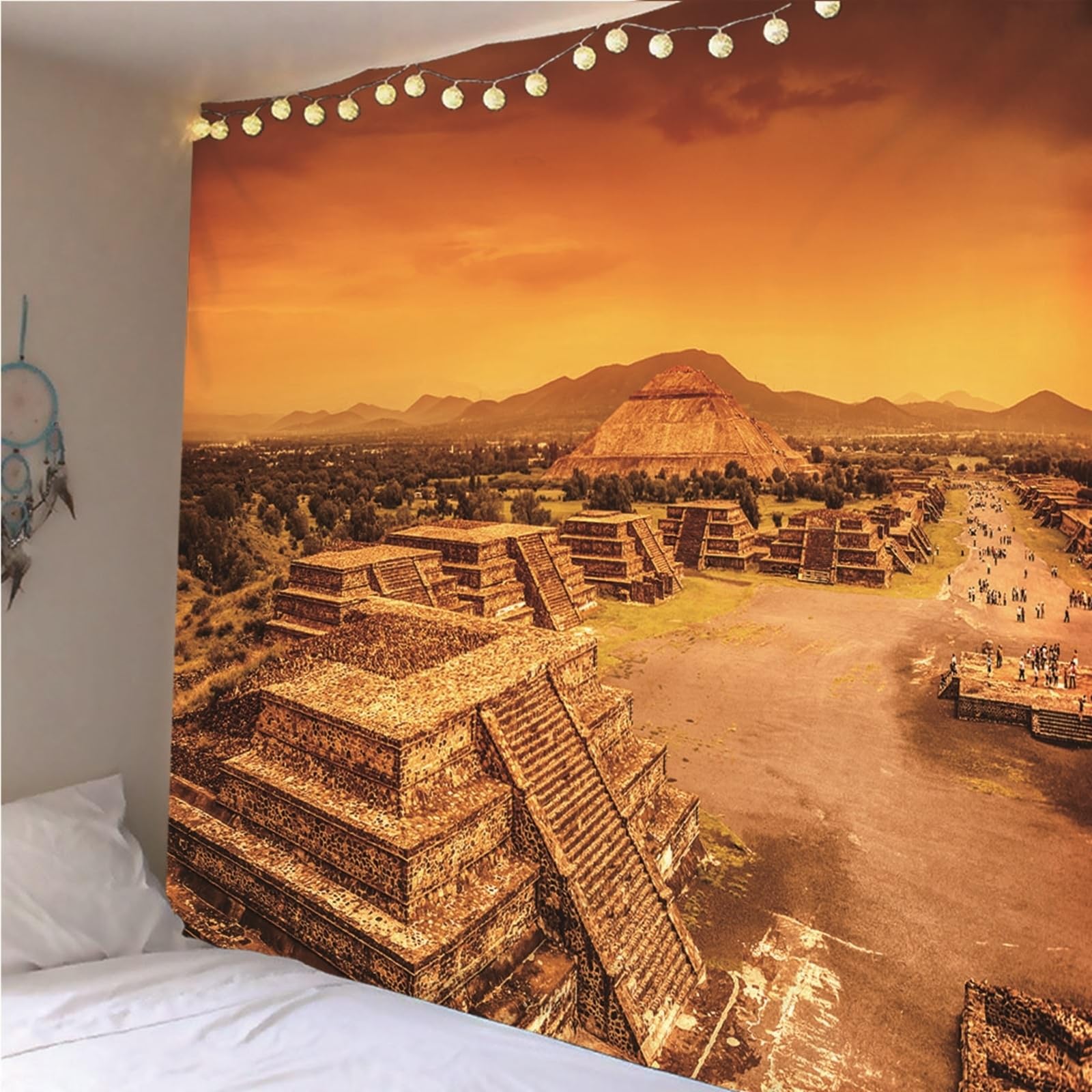 Lieson Wandteppich Pyramide, Wandtücher Orange Wandteppiche für Wohnzimmer Wohnheim Heimdekoration, 260x240CM