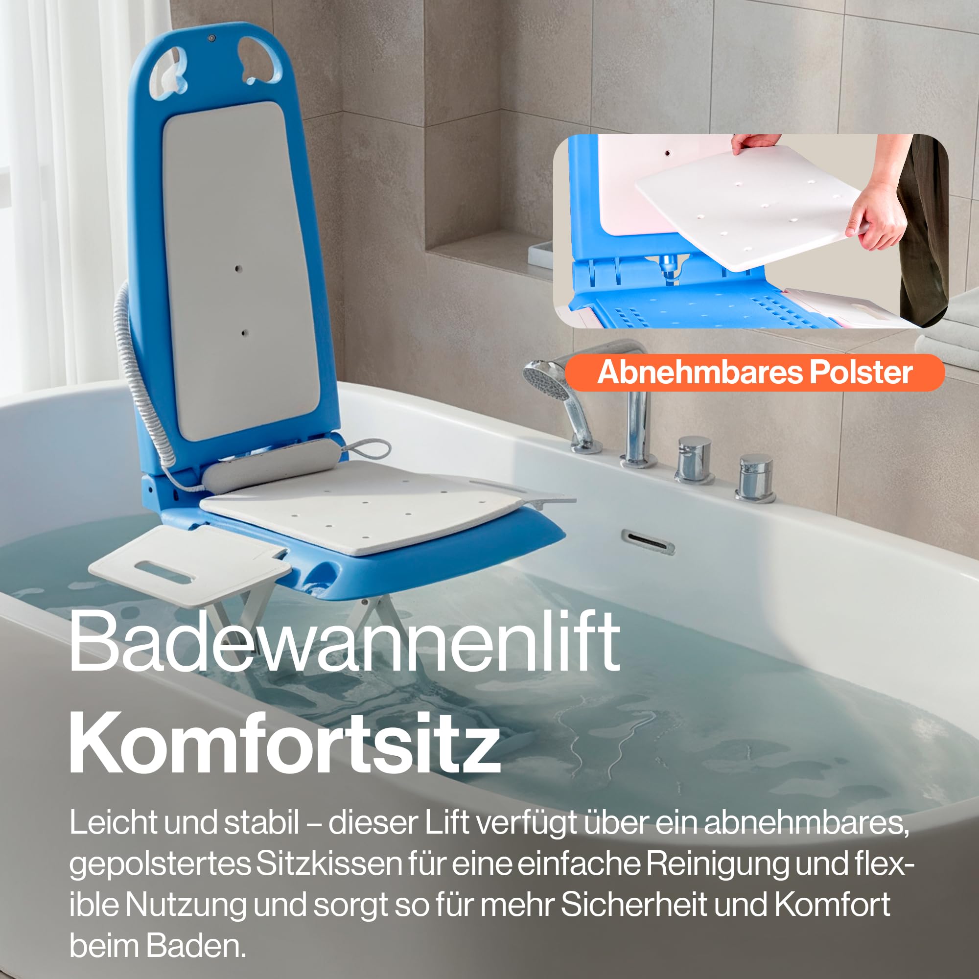 SuperHandy Tragbarer Boden- & Badelift – Leichtgewicht 8,6 kg, Klappbar, Tragfähigkeit 150 kg, IP68 wasserdichter Lift für Senioren, ergonomischer Sitz mit abnehmbaren Seitenteilen (Spa Blue)