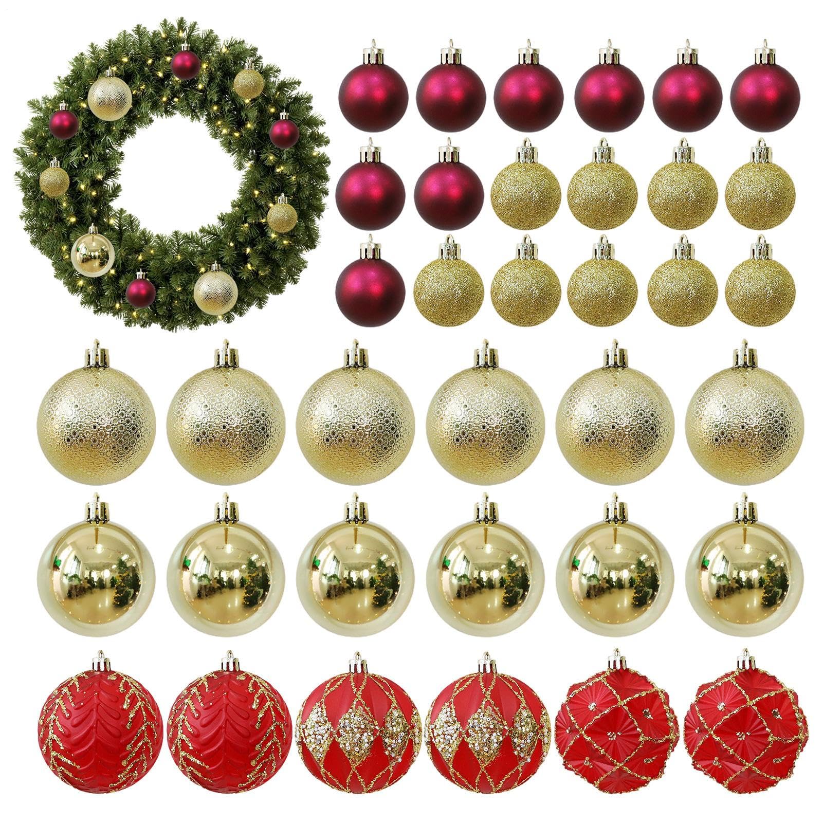 Boules d'arbre de Noël haut de gamme d'intérieur et extérieur, pack de 36 suspensions de fête