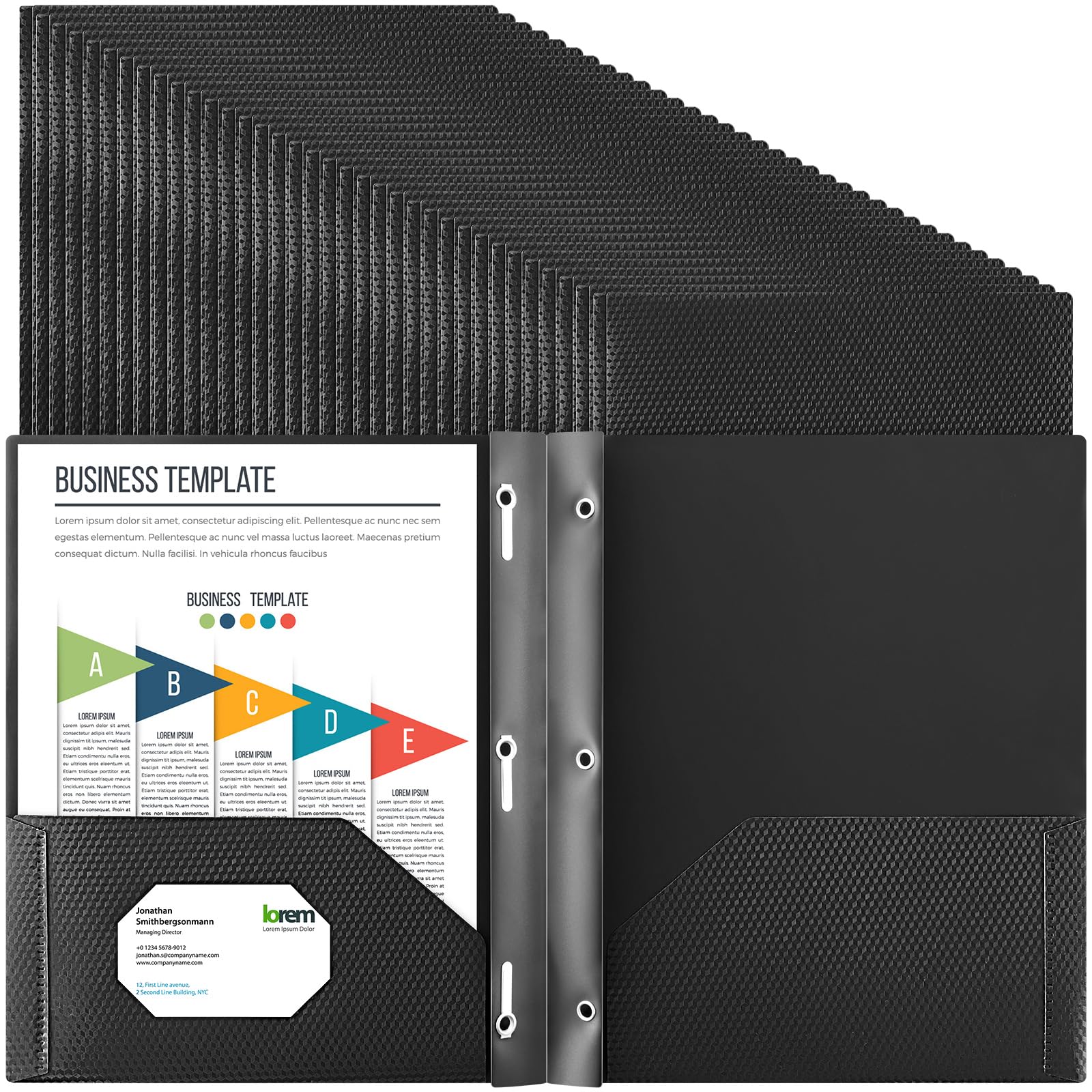 Patelai 48 Pcs Plastic Folders with 2 Pockets and 3 Prongs Home Folders with Card Slot Letter Size Heavy Duty Report Covers for Back to School(Black,