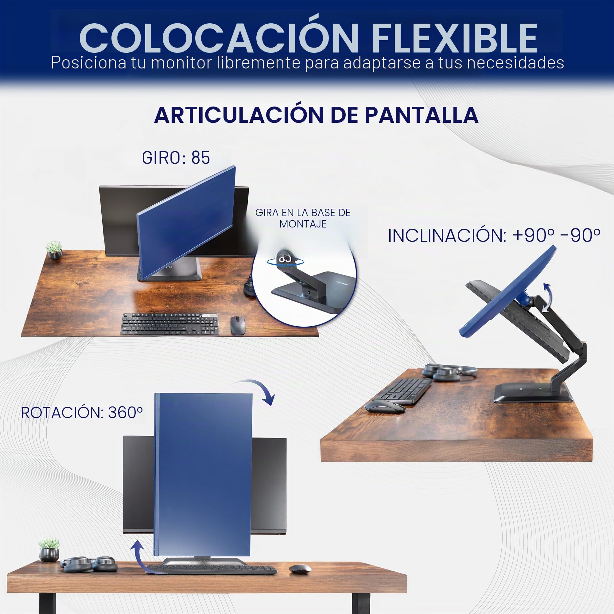 VIVO Soporte de Escritorio VESA Individual de 17 a 32 Pulgadas para Monitor de computadora y Pantalla táctil con Base giratoria, Soporte de Brazo neumático Independiente de Altura Ajustable