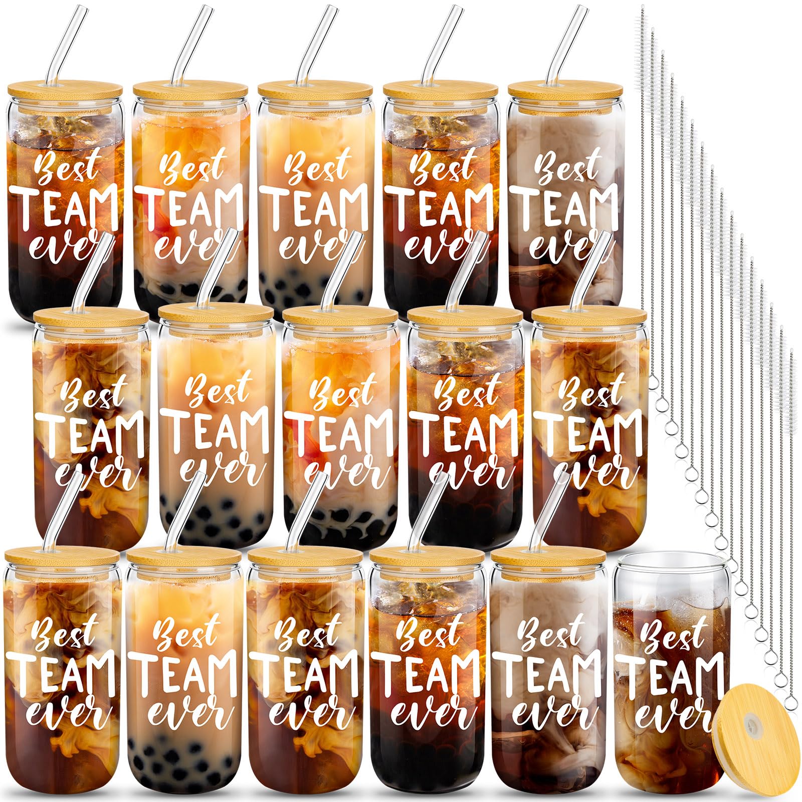 Juego de 16 regalos de agradecimiento para empleados, vasos de cerveza en forma de lata de 16 onzas con tapas, popotes, cepillos, regalos de Navidad para empleados, personal, profesores,