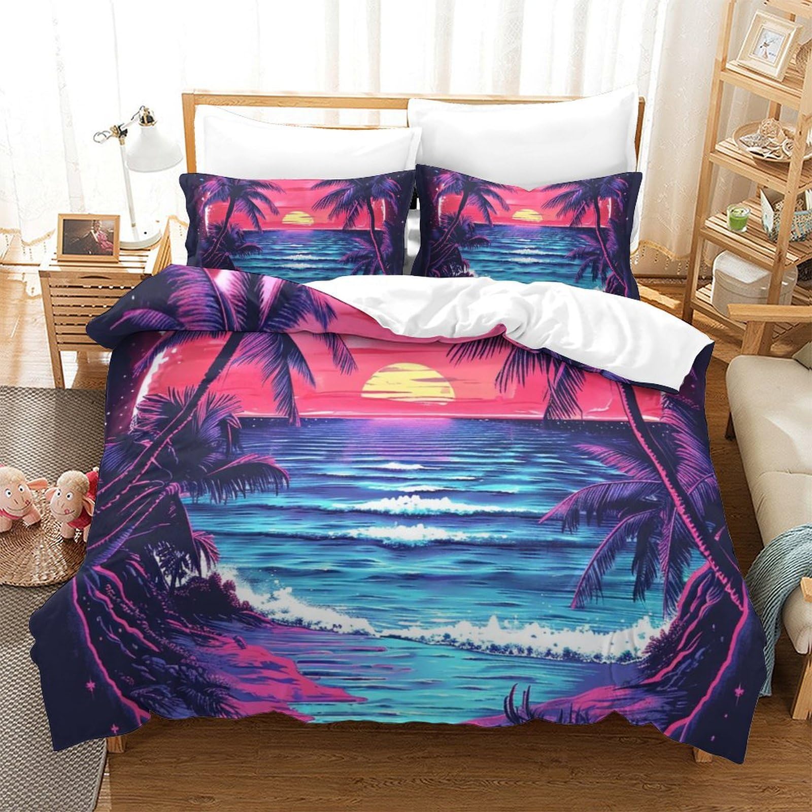 Sets de housses de couettes 3 pièces fille de plage 3D respirante Super King