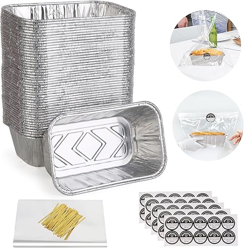Holihome Paquete de 50 moldes desechables de papel de aluminio de 1 libra, moldes pequeños resistentes para hornear, amantes del pan, pasteles y