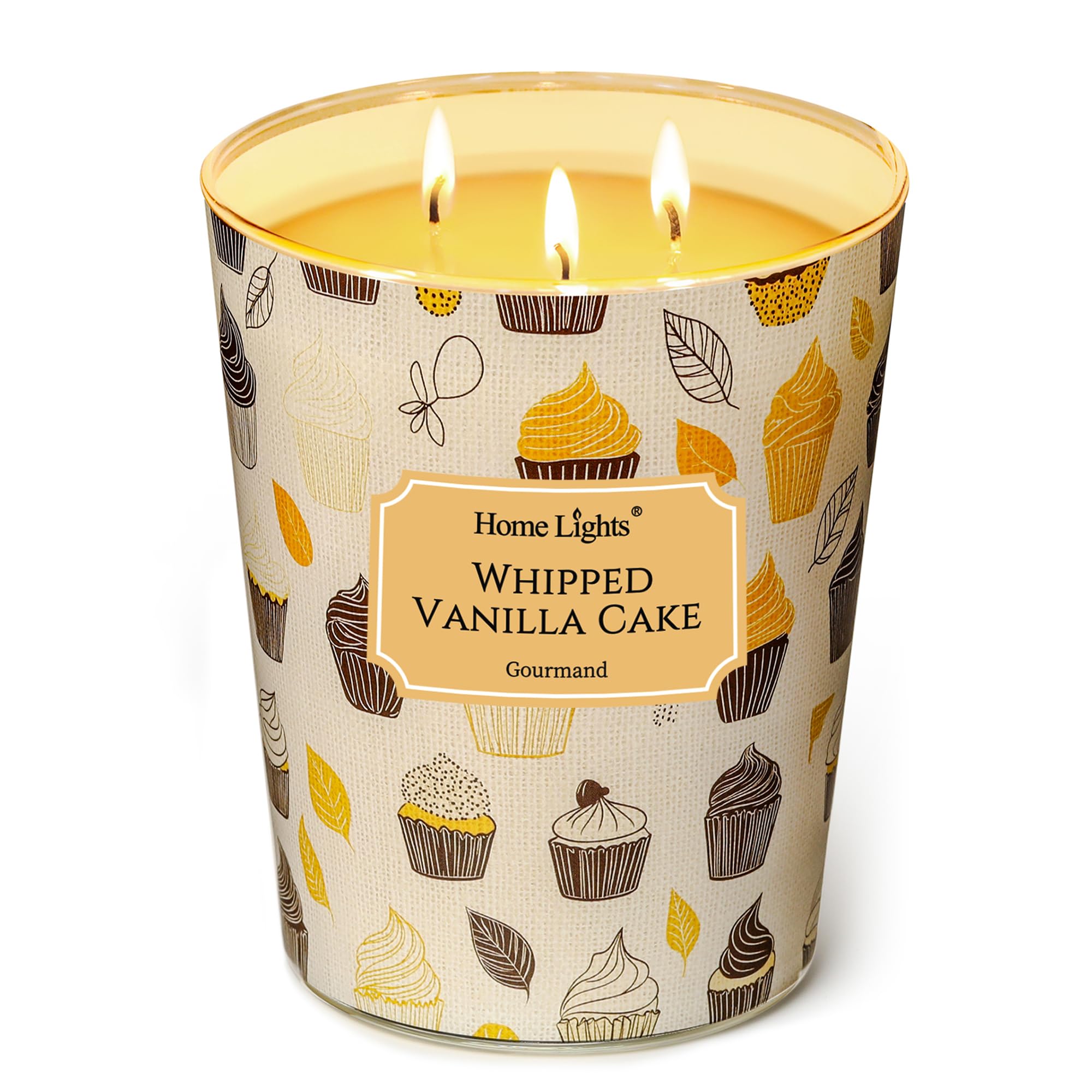 Home Lights Soy Wax Candles for Home Scented, 3-Wick Candles in Whipped Vanilla Cake Scented, Rustic Modern Aromatherapy Candles Gift for Parties, Relaxing, 34oz