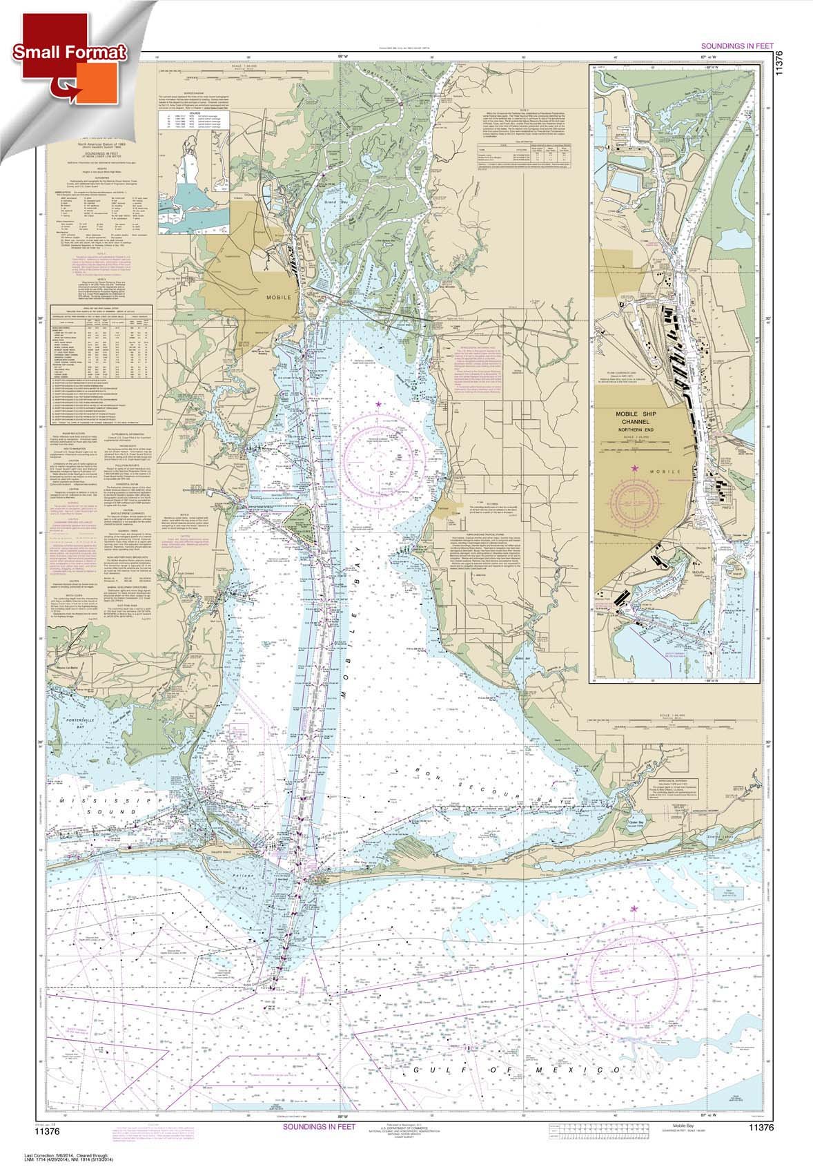 Paradise Cay Publications, Inc. NOAA Chart 11376: Mobile Bay Mobile Ship Channel-Northern End 21.00 x 30.15 (Small Format Waterproof)