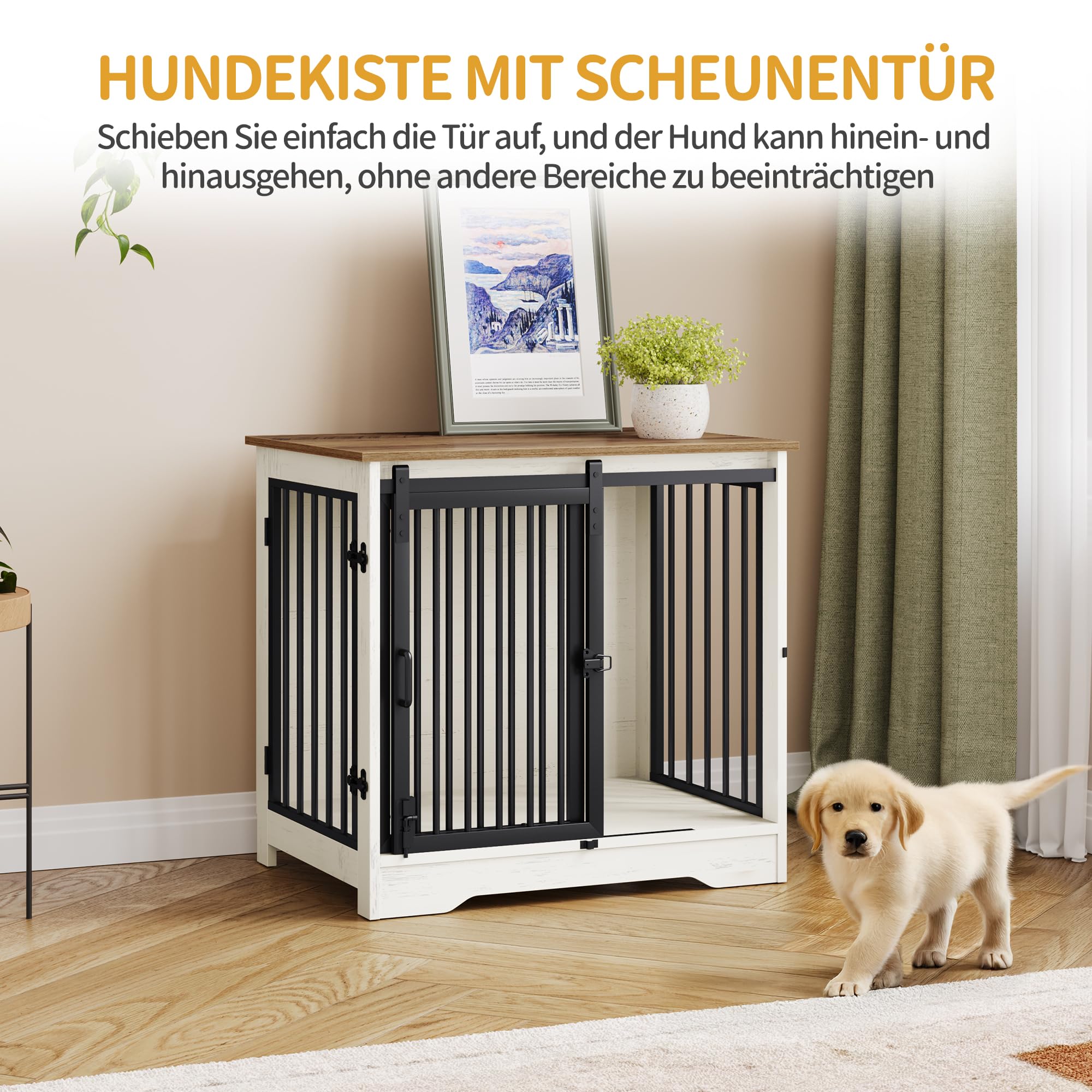 Hzuaneri Hundekäfig Möbel, 69 cm Hundebox, 2 Türen, Moderne Hundekäfig Indoor für kleine/mittlere/große Hunde, Beistelltisch, Hundebox für Zuhause 69 × 49 × 64,5 cm, Weiß Braun DFC84314B