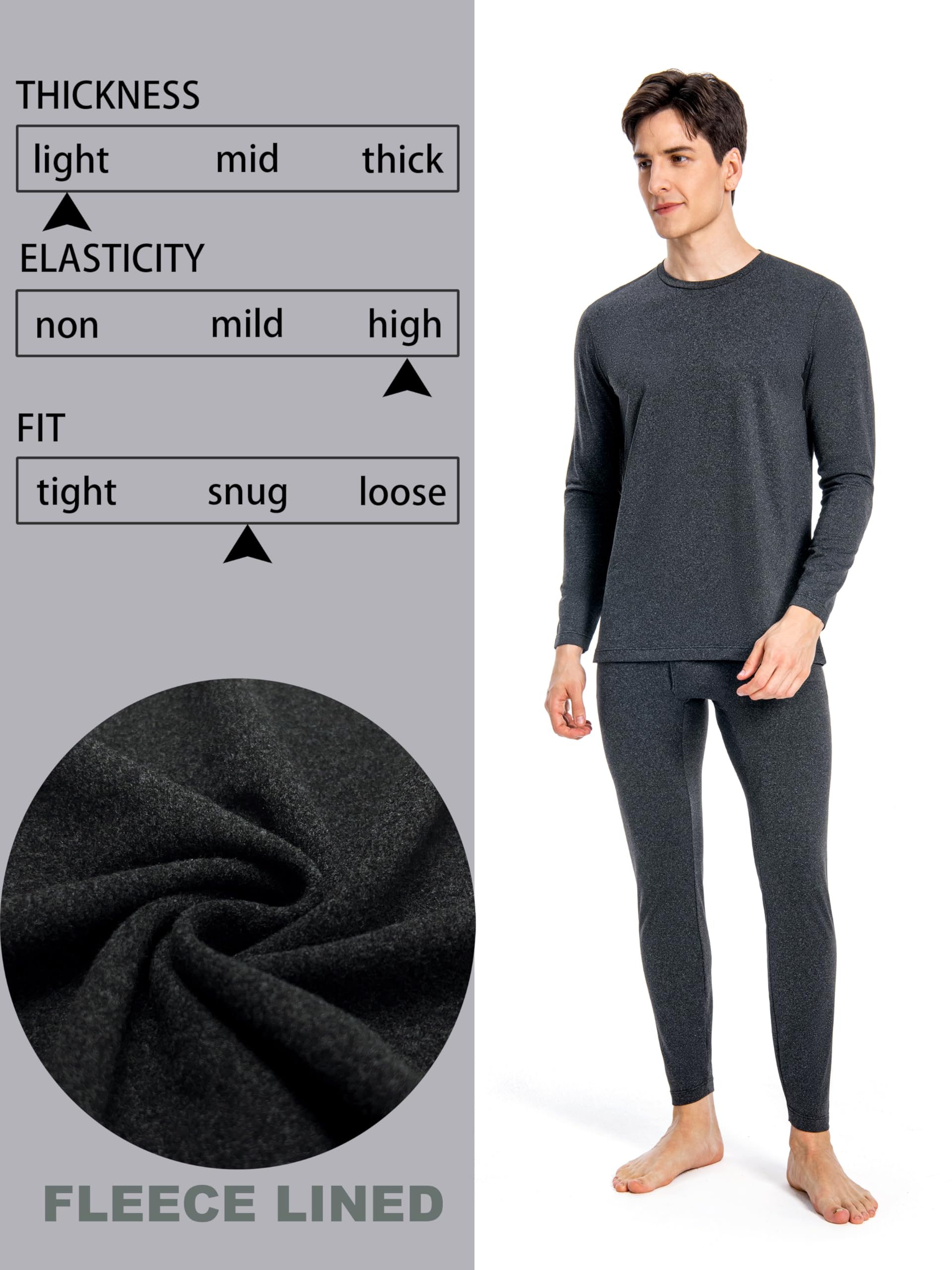 Nutria Set di Biancheria Intima Termica da Uomo Completo Intimo Termico in Pile Interno Funzionale, Maglietta e Pantaloni Termici Leggera Girocollo Manica Lunga Sci Corsa Ciclismo Palestra U07