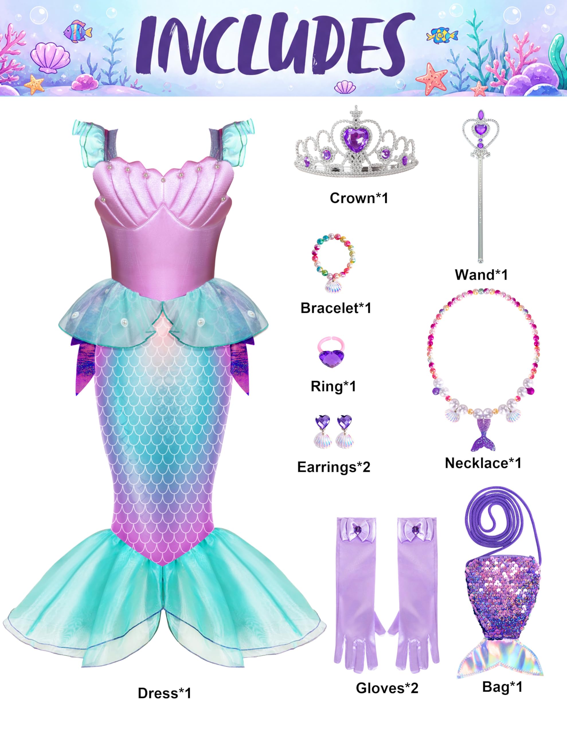 Spooktacular Creations Costume da Sirena per Bambine, Costume da Ariel per Feste di Halloween e Feste in Maschera