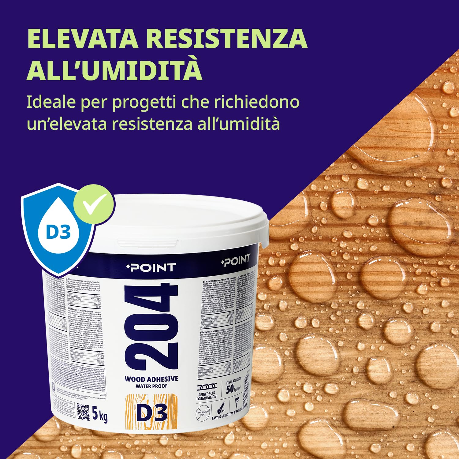 Colla per legno – Forte colla D3 Pva 5 kg – colla per legno ultra forte resistente all'acqua per mobili legno duro compensato Mdf & altro – colla per