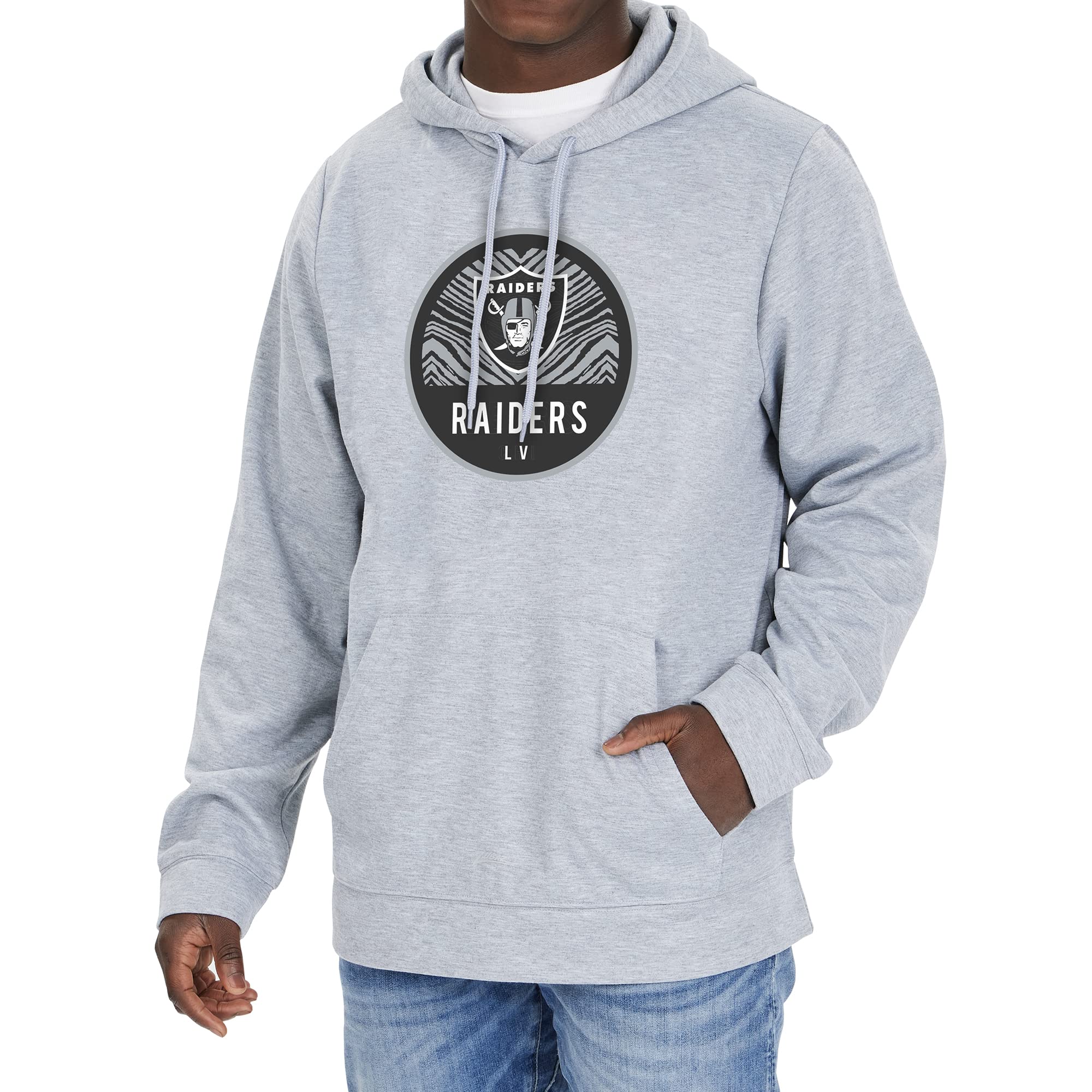 Officially Licensed Zubaz Men's NFL NFL Men's Team Graphic Gray Hoodie, Oakland Raiders, Size Large