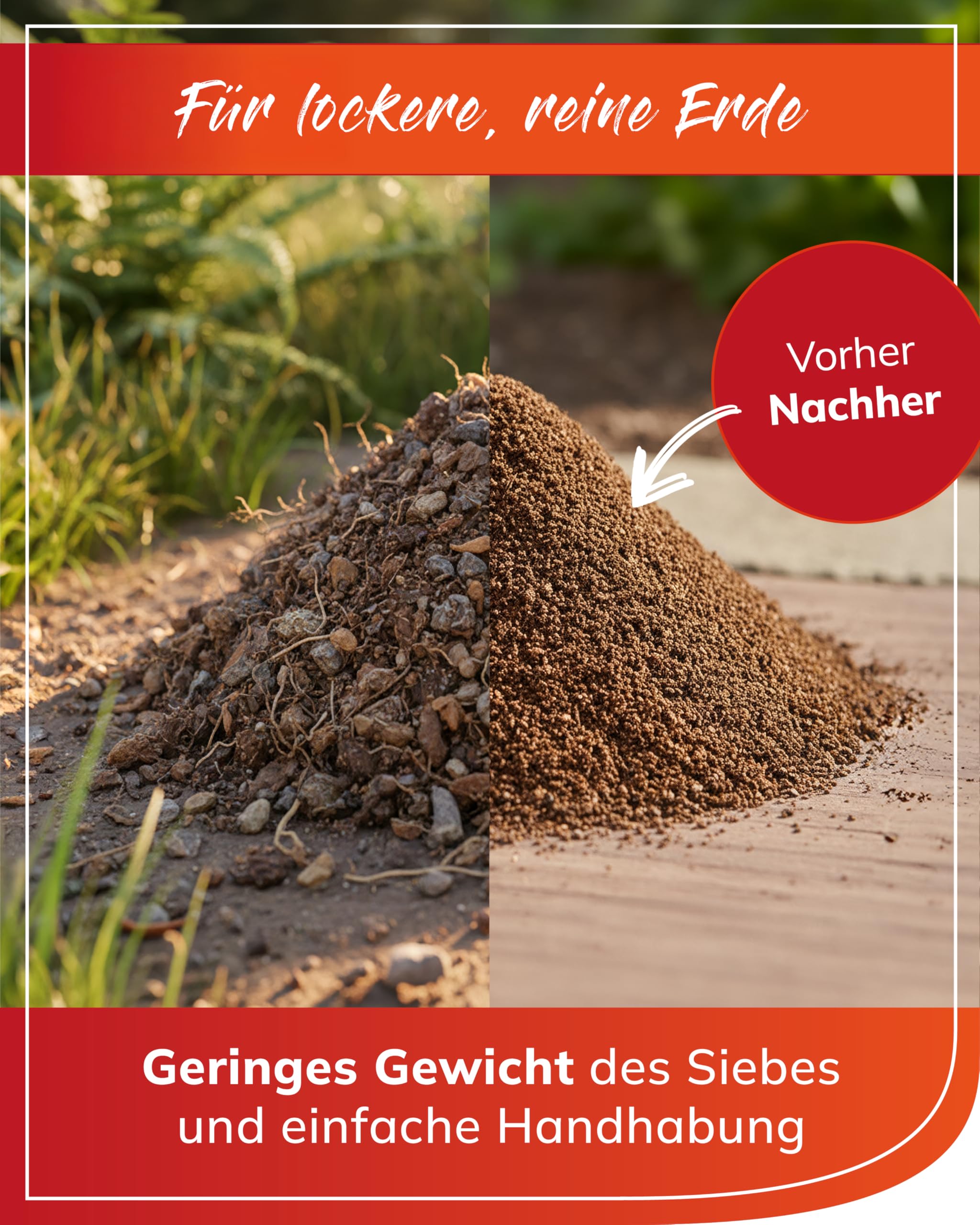 bellissa - Durchwurfsieb aus Stahl (Größe 100x60cm) – Garten & Kompostsieb für Erde, Sand, Boden, Kies & Schotter aus stabilem Metall – filtert Unkraut und Steine heraus – Ständer verstellba