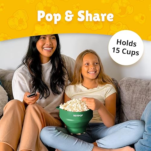 Miniatura 6 de El Hotpop Original - Palomitero para microondas, Popcorn, contenedor de silicona para hacer de palomitas de maíz, cuenco plegable sin BPA y apto