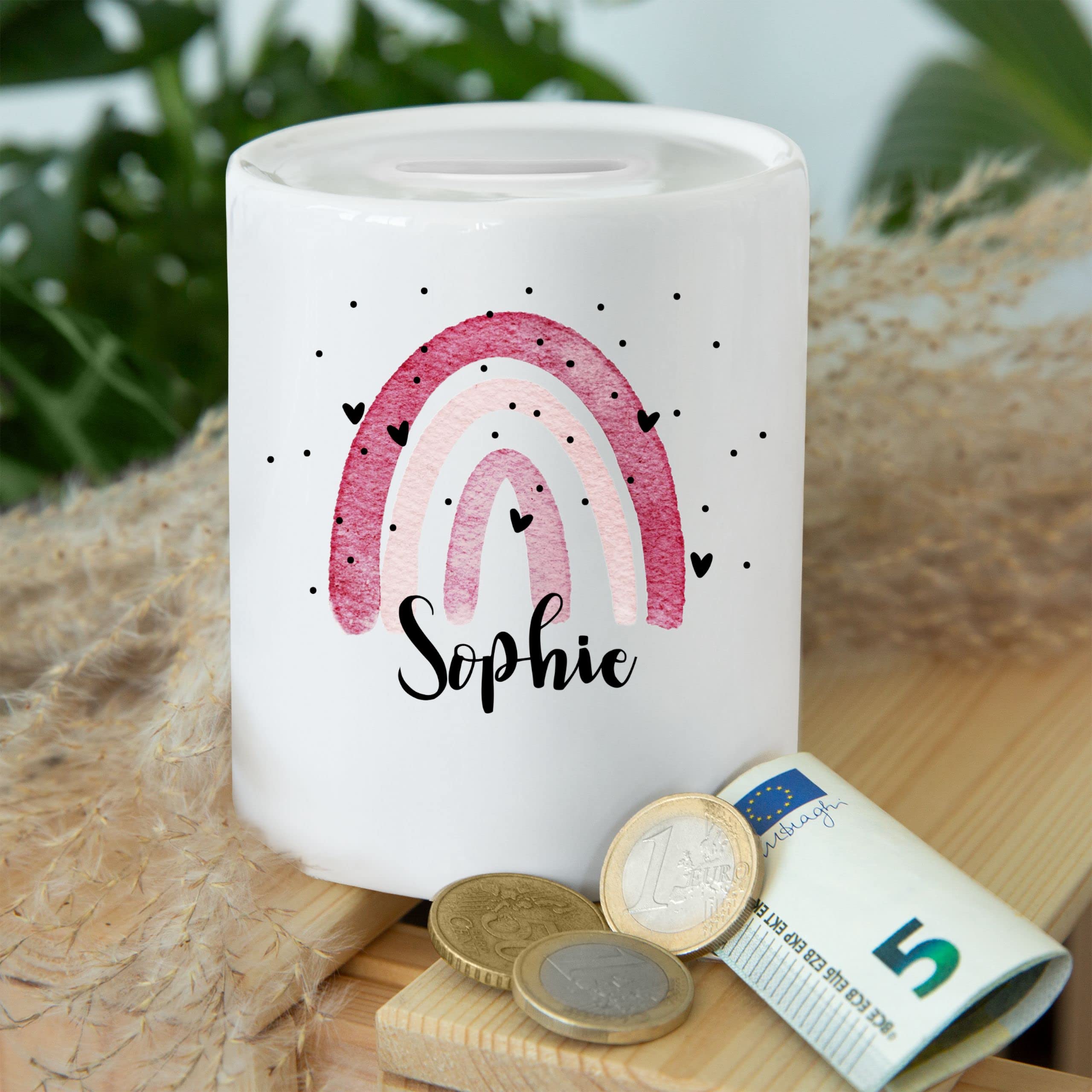 Spardose - Boho Regenbogen I Boho Rainbow - Unisize - Weiß - personalisierte spardosen kinderspardose Name Kita Keramik spartruhe Kinder Geburtsgeschenk Bohemian personalisierter sparbüchse