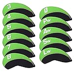 Craftsman Golf Green & Black 11pcs/Set Neoprene Iron Headcover Set with Large No. for All Brands Callaway,Ping,Taylormade,Cobra Etc.
