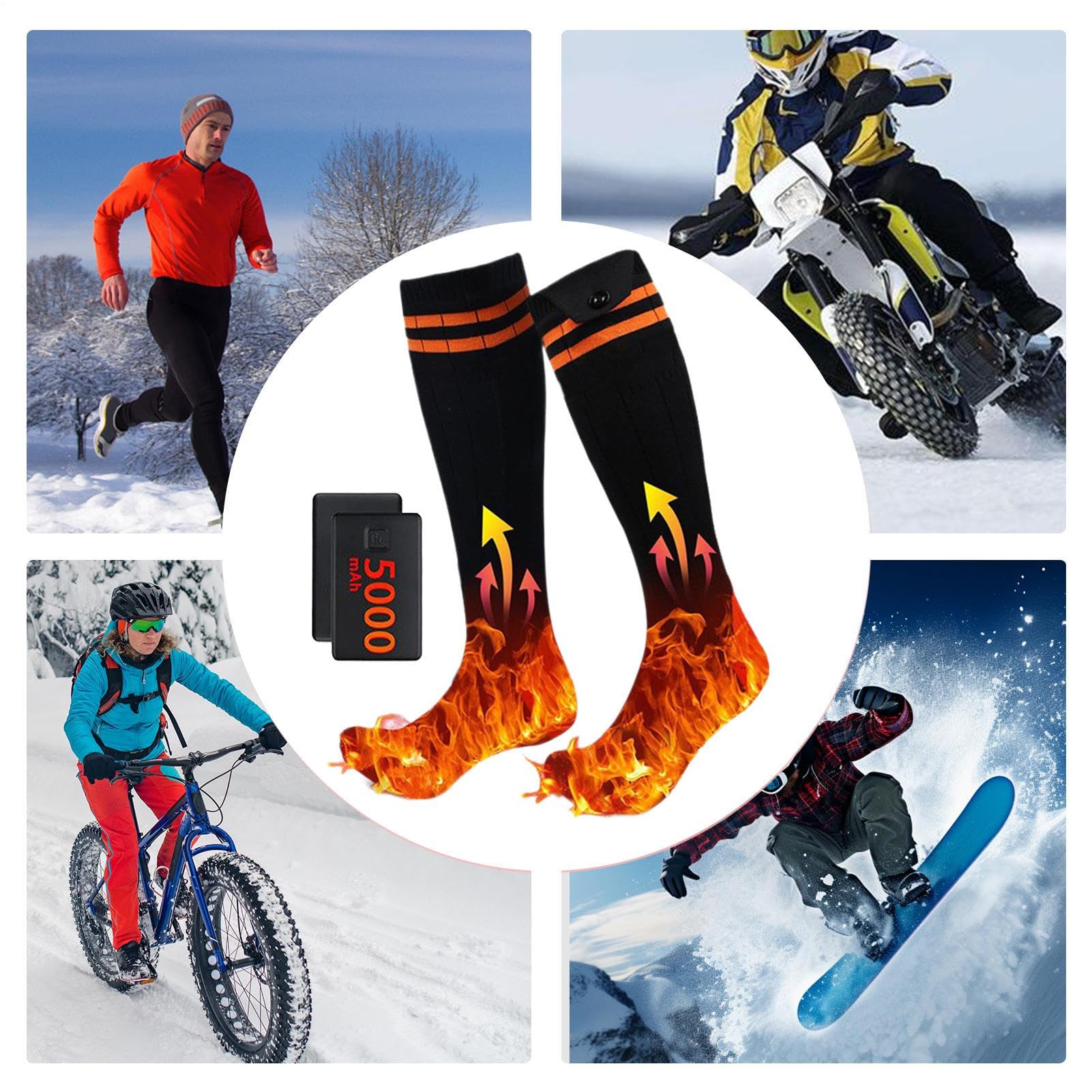 Calcetín eléctrico – Tamaño 36-46, batería recargable de 5000 mAh, calcetines calefactados con control de aplicación, calentadores de algodón, calcetines de esquí, senderismo, camping, correr, caza