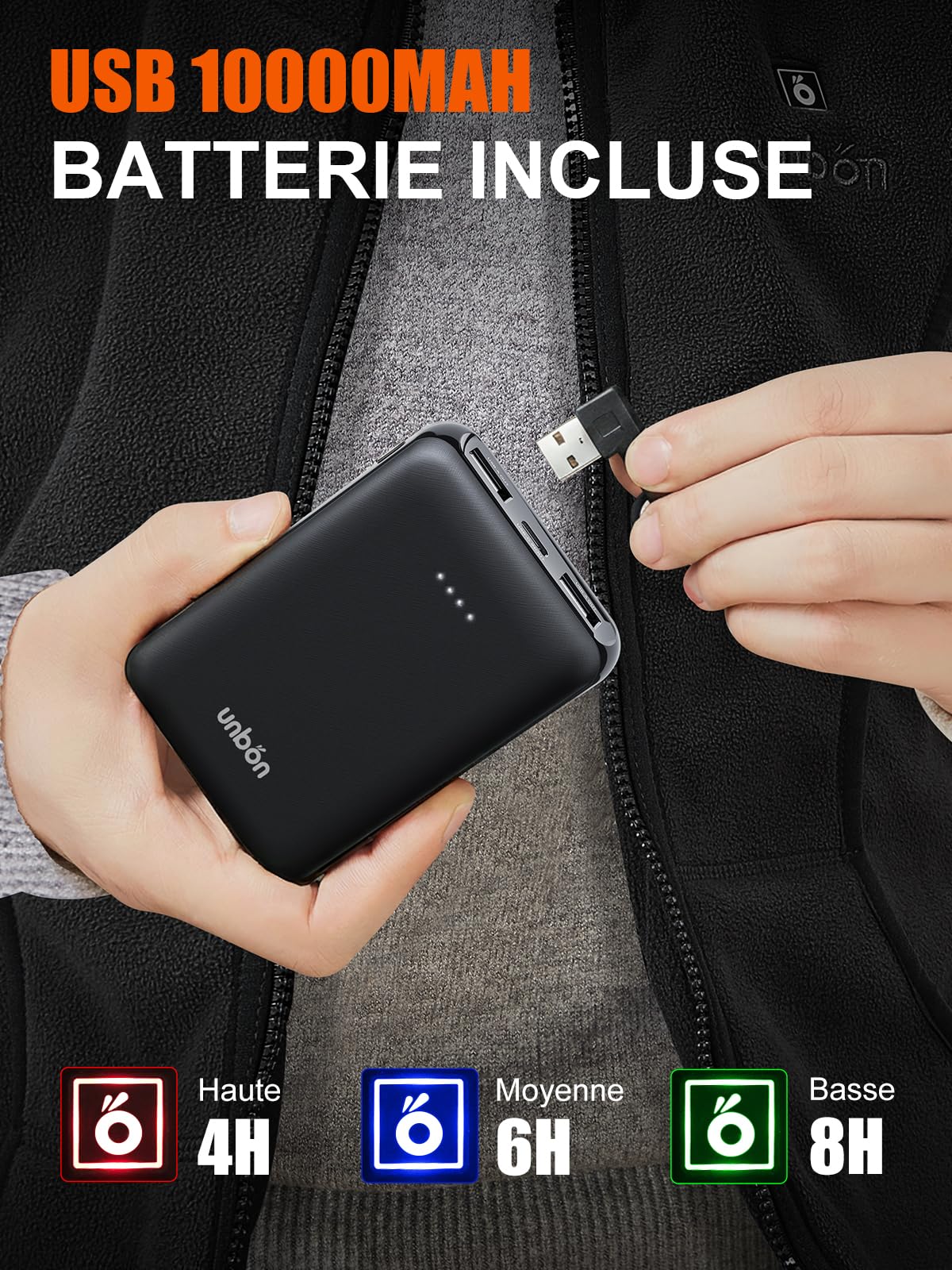 UNBON Gilet Chauffant Femme avec Batterie Incluse USB 10000mAh, Veste Chauffante Femme avec 3 Températures 6 Zones Chauffage, Veste Polaire Chauffante sans Manche, Gilet Chauffant Électrique Noir XS