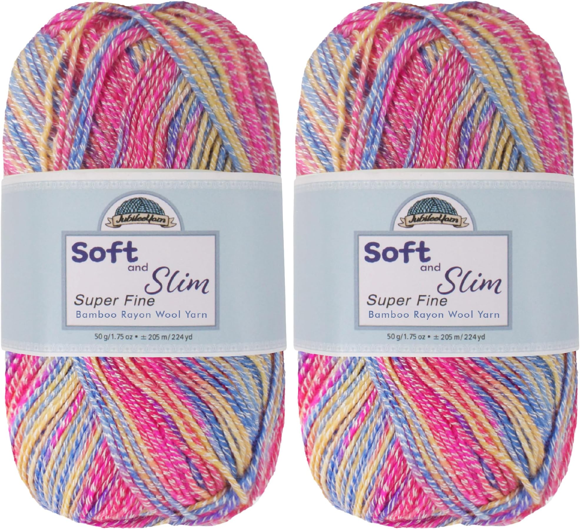 JubileeYarn Soft and Slim Yarn - 50g/Skein Bamboo Rayon Wool Blend - Cotton Candy - 2 Skeins