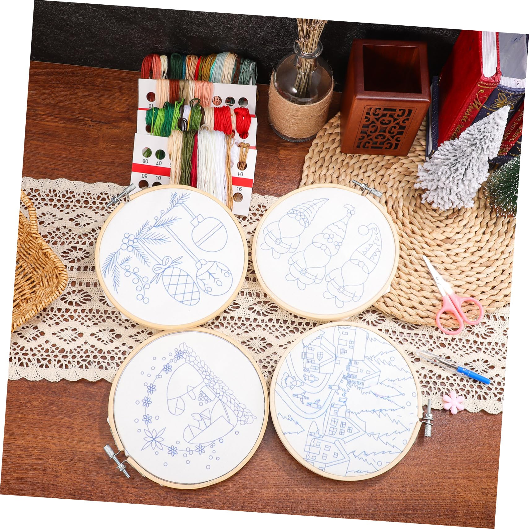 DIYEAH 1set Kit Di Ricamo Natalizio Ornamenti Di Natale Fai Da Te Per Principianti Con Materiali Design Vari Per Decorazioni Festive e Regali Creativi